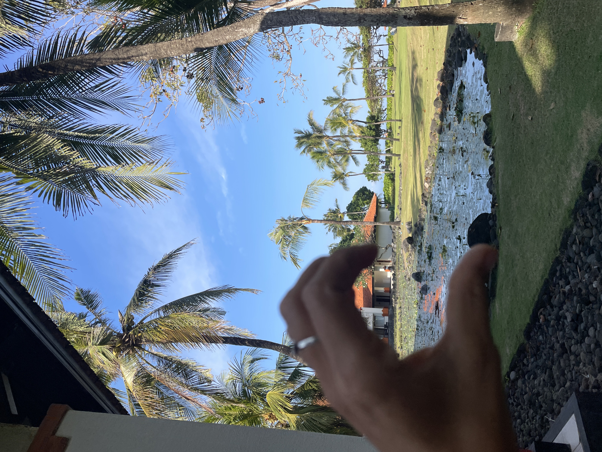Bali resort grounds and beach on a quiet tropical morning