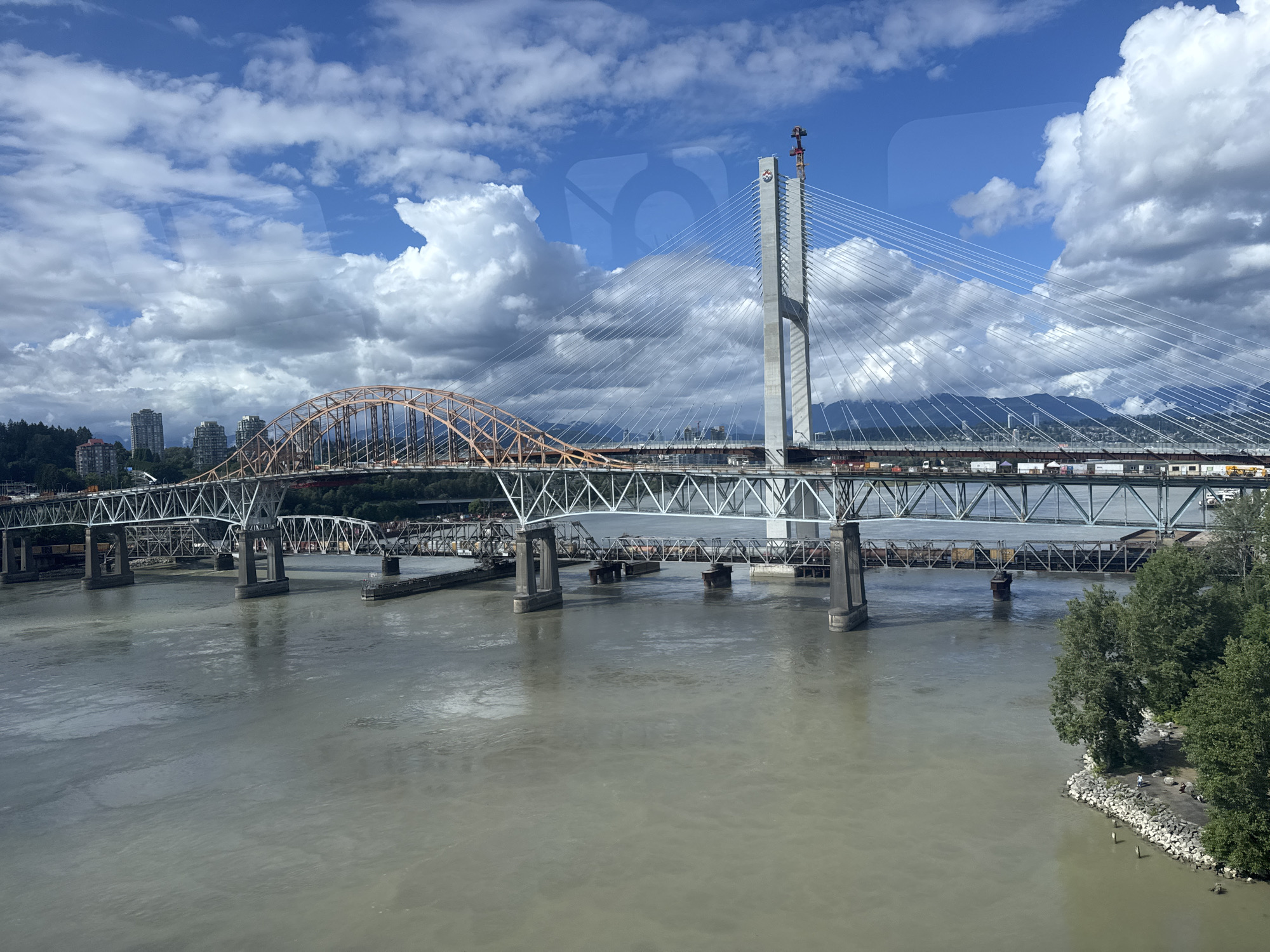 Fraser River bridges documented in Surrey construction panorama