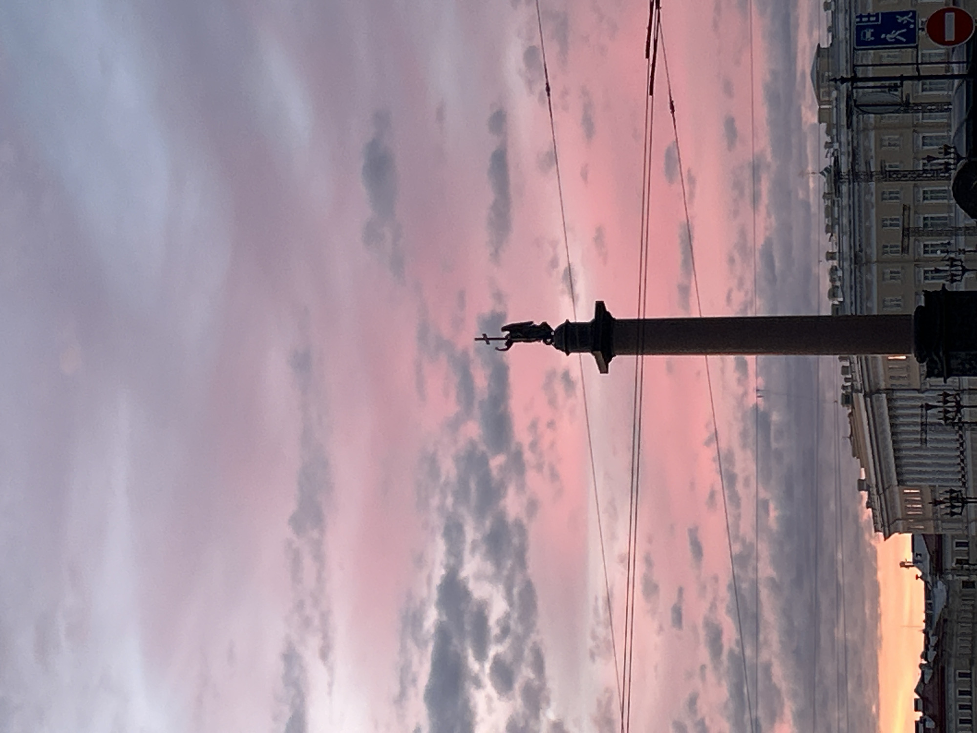 Palace Square at dusk, Alexander Column under a vivid evening sky