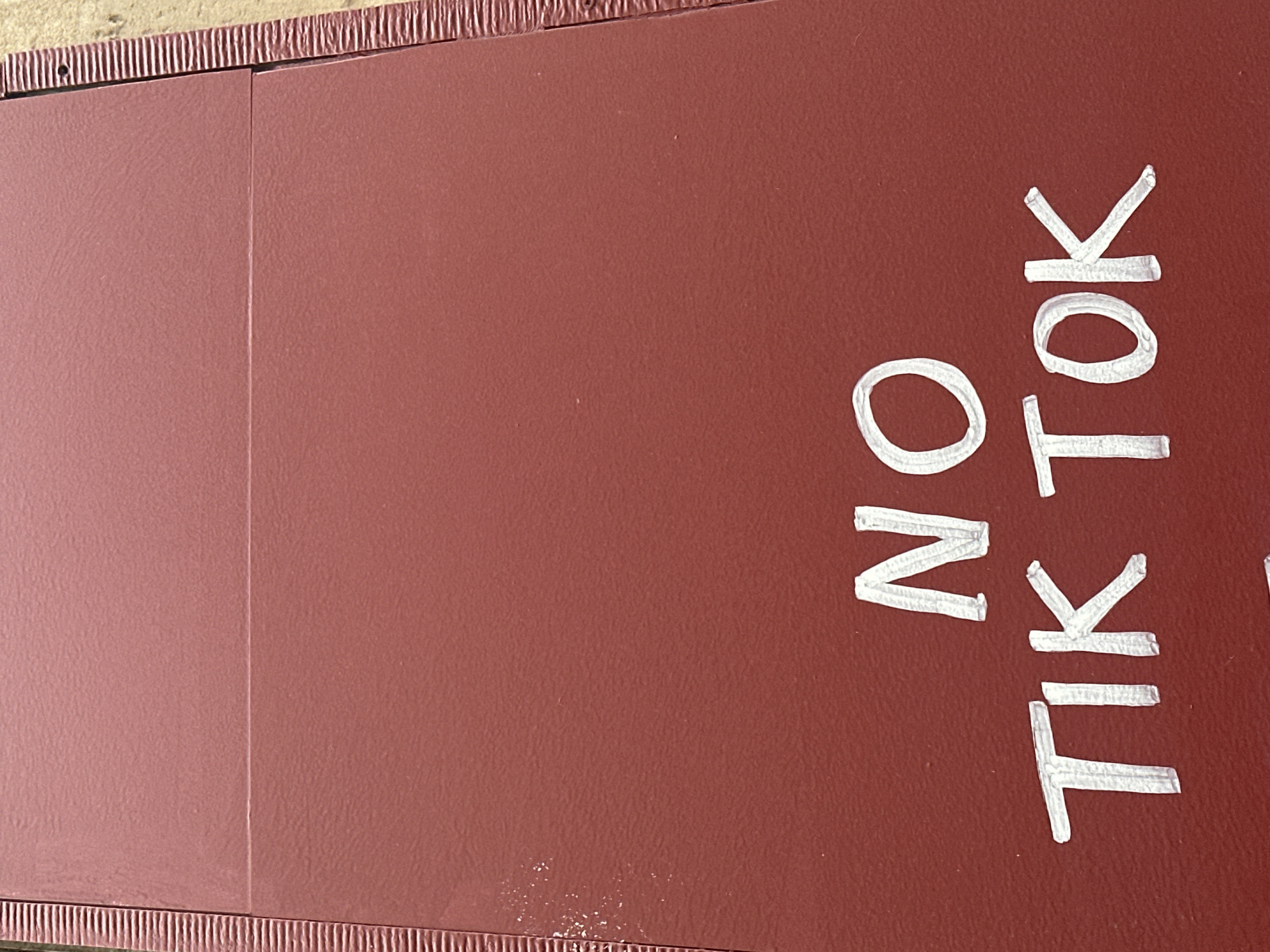 Anti-TikTok graffiti spotted on burgundy surface in Paris