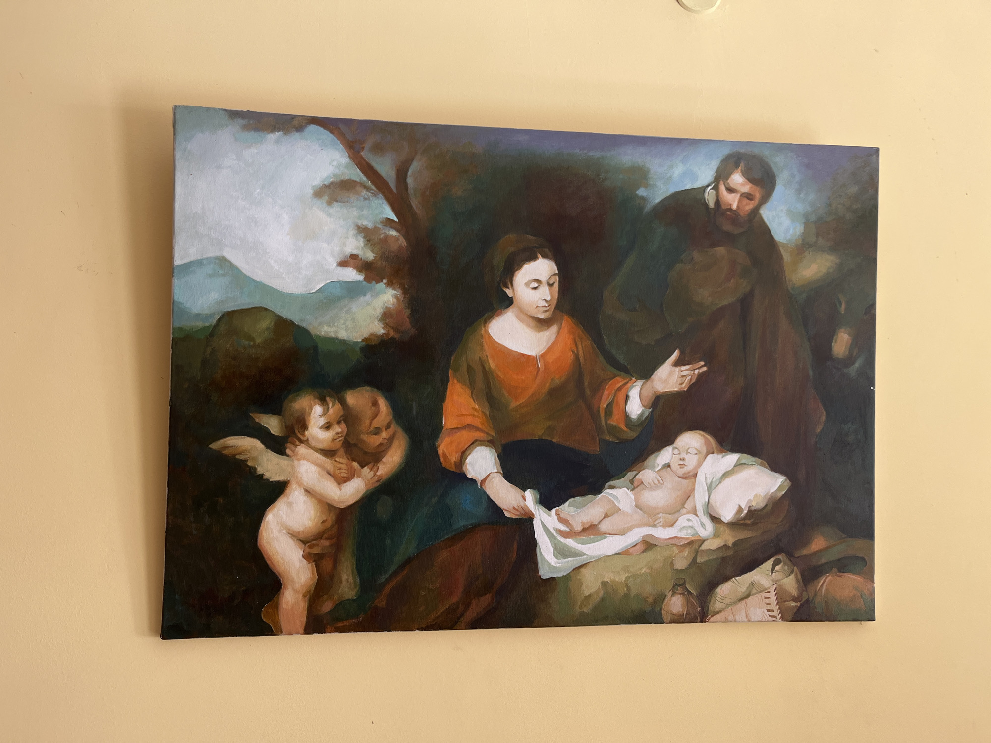 Classical Nativity painting reproduction observed in Gotse Delchev
