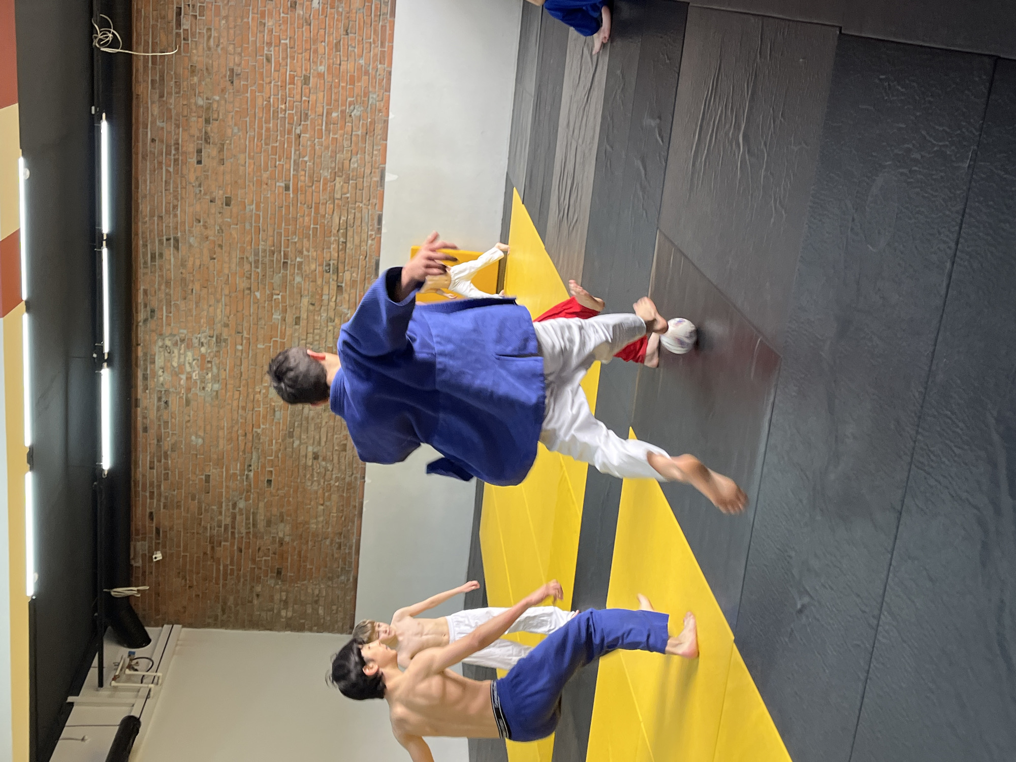 Judo training session captured at Krasnoyarsk gymnasium early morning