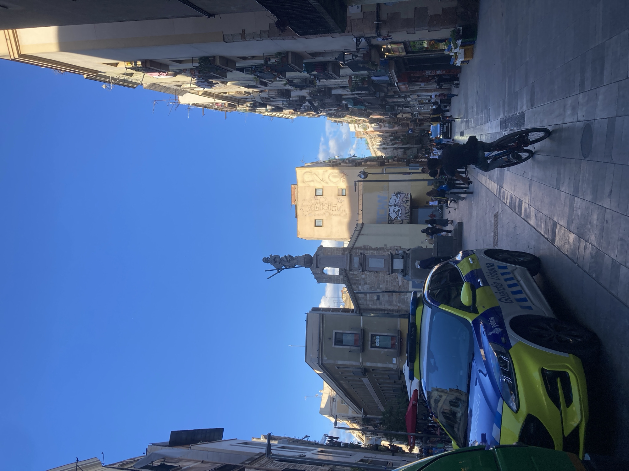 Police car and pedestrian spotted on urban street