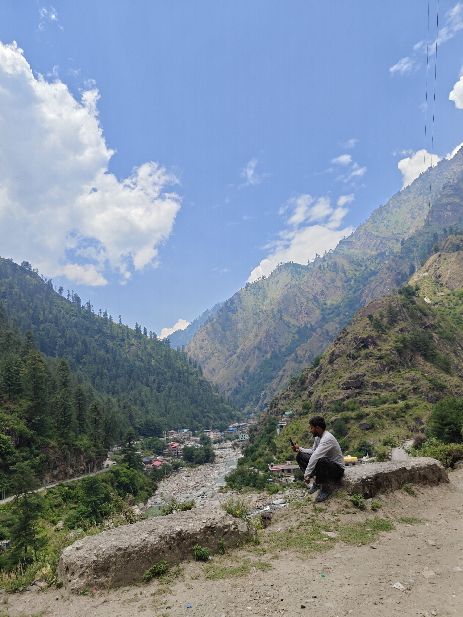Morning documentation captures Manikaran valley's scenic mountain landscape