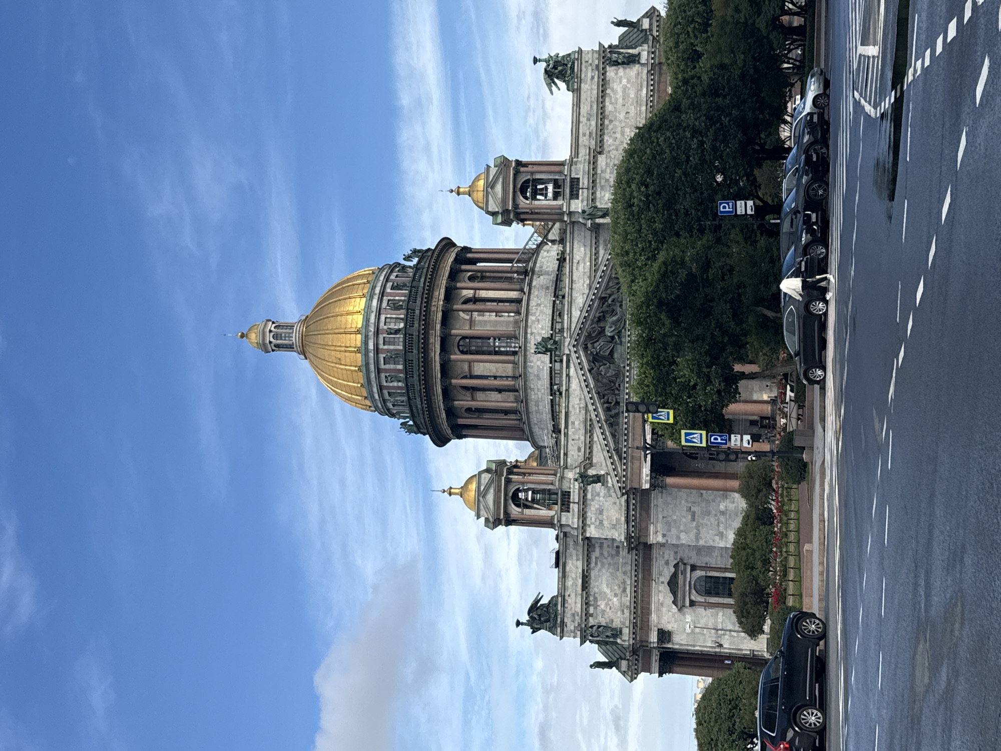 Saint Isaac's Cathedral under a partly cloudy Saint Petersburg sky