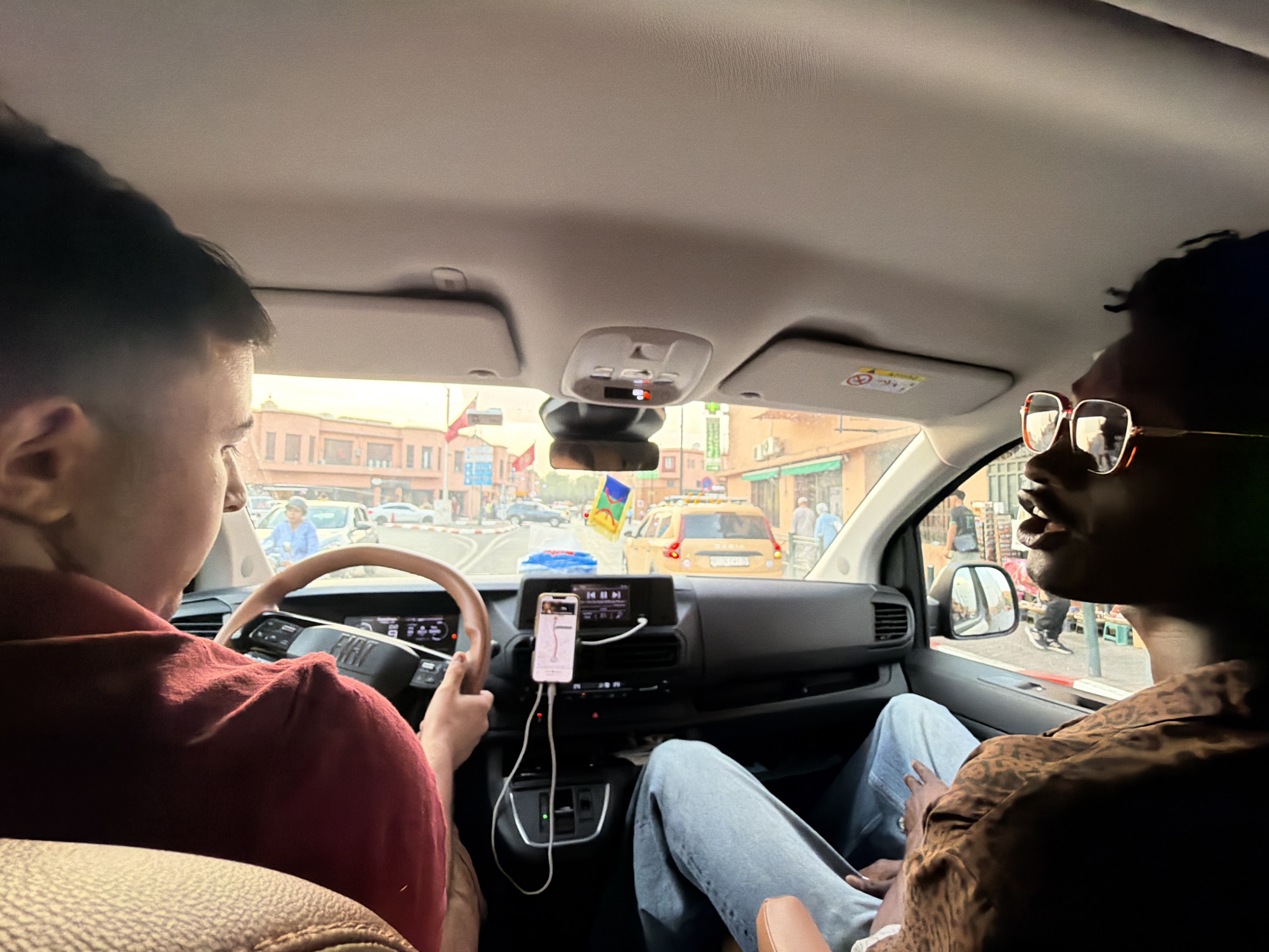 Driving through Marrakesh streets near Koutoubia Mosque