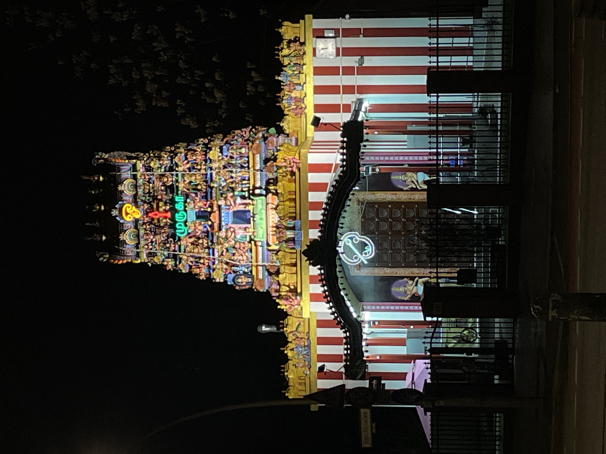 Hindu temple illuminated at night in Berlin