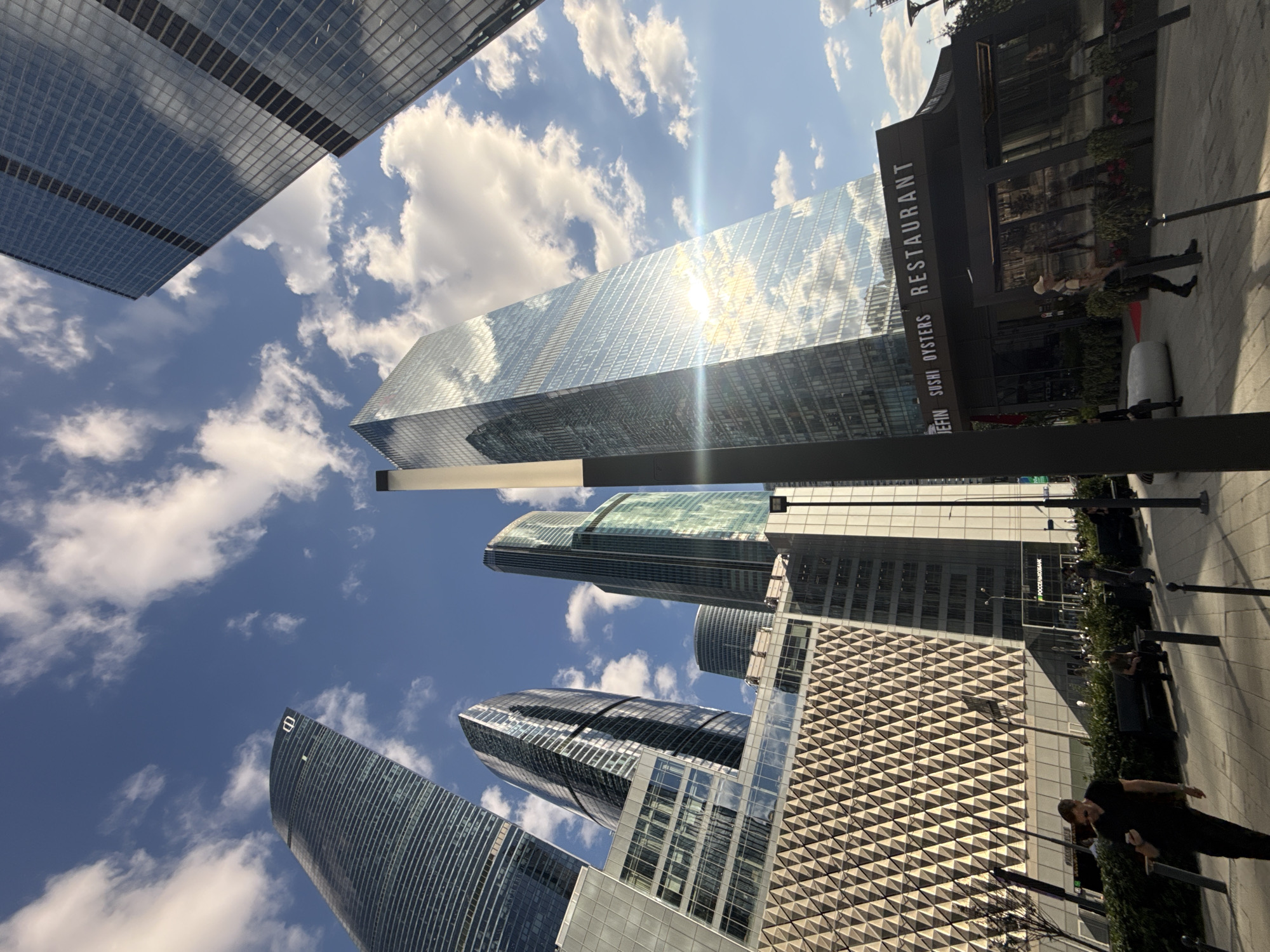 Skyscrapers tower over Khimki in an upward-angle city shot