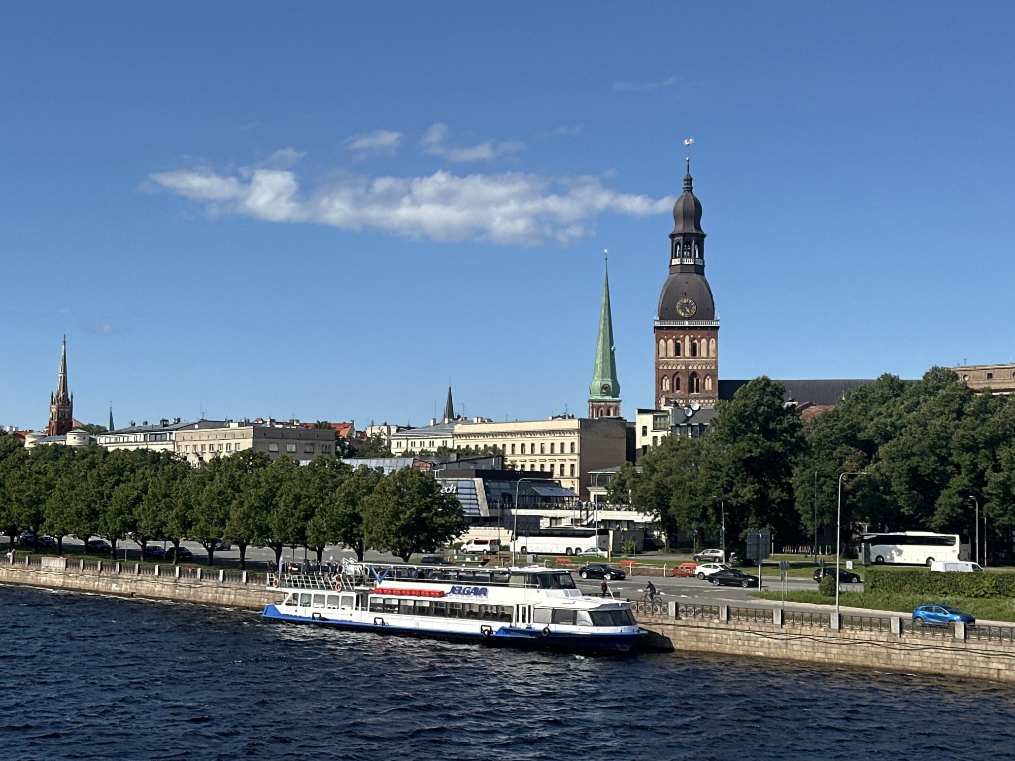 Riga waterfront and city landmarks on a sunny July afternoon