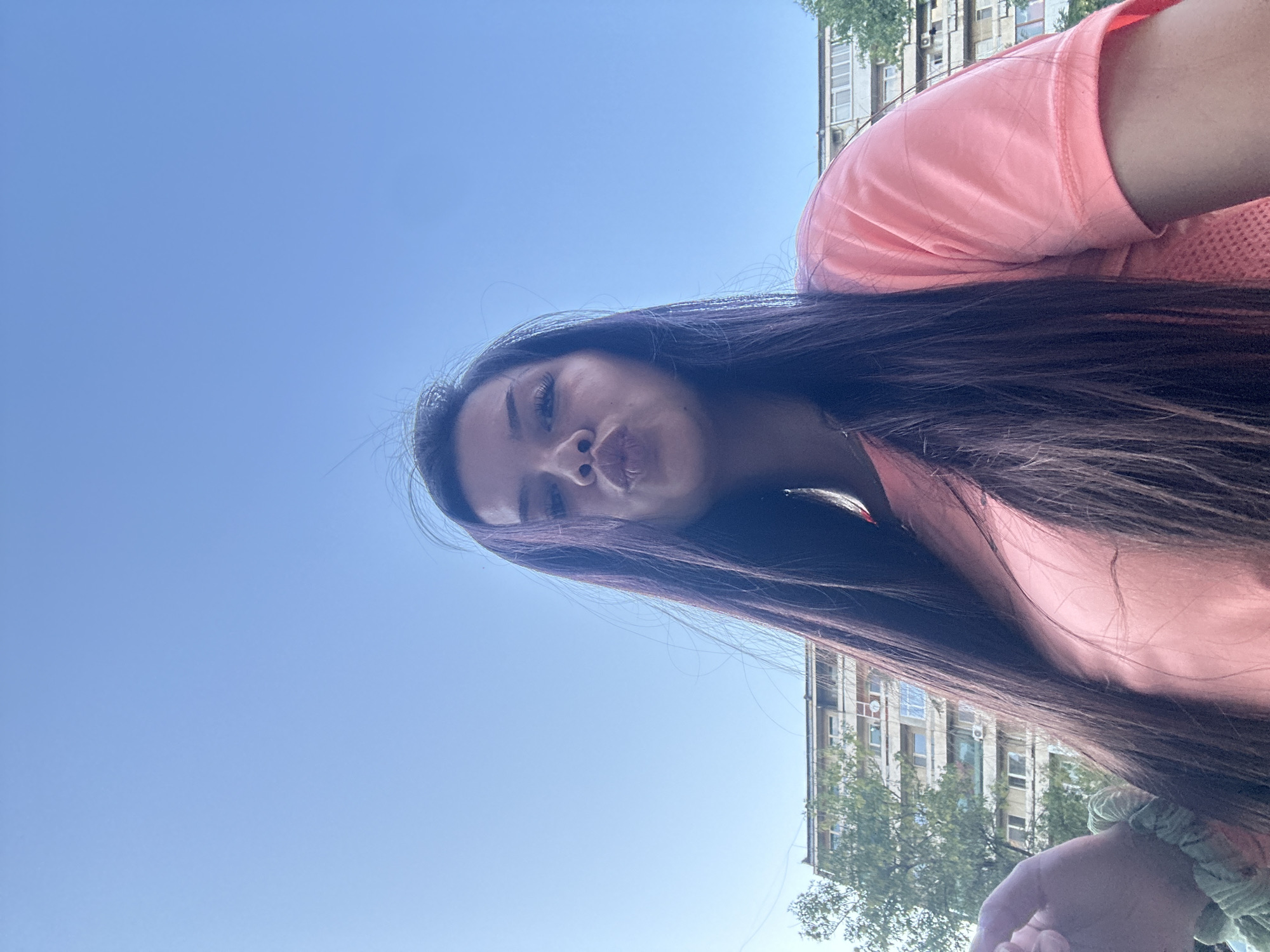 Afternoon selfie session outside a Sliven apartment block