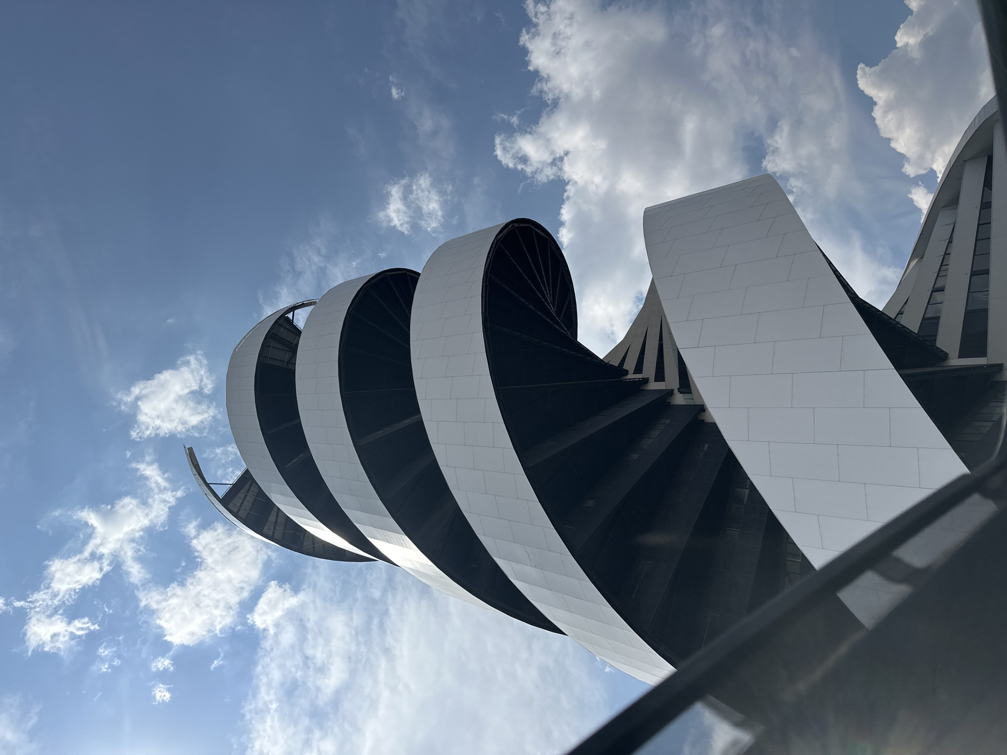 Modern spiral building photographed in Tlaxcalancingo Mexico
