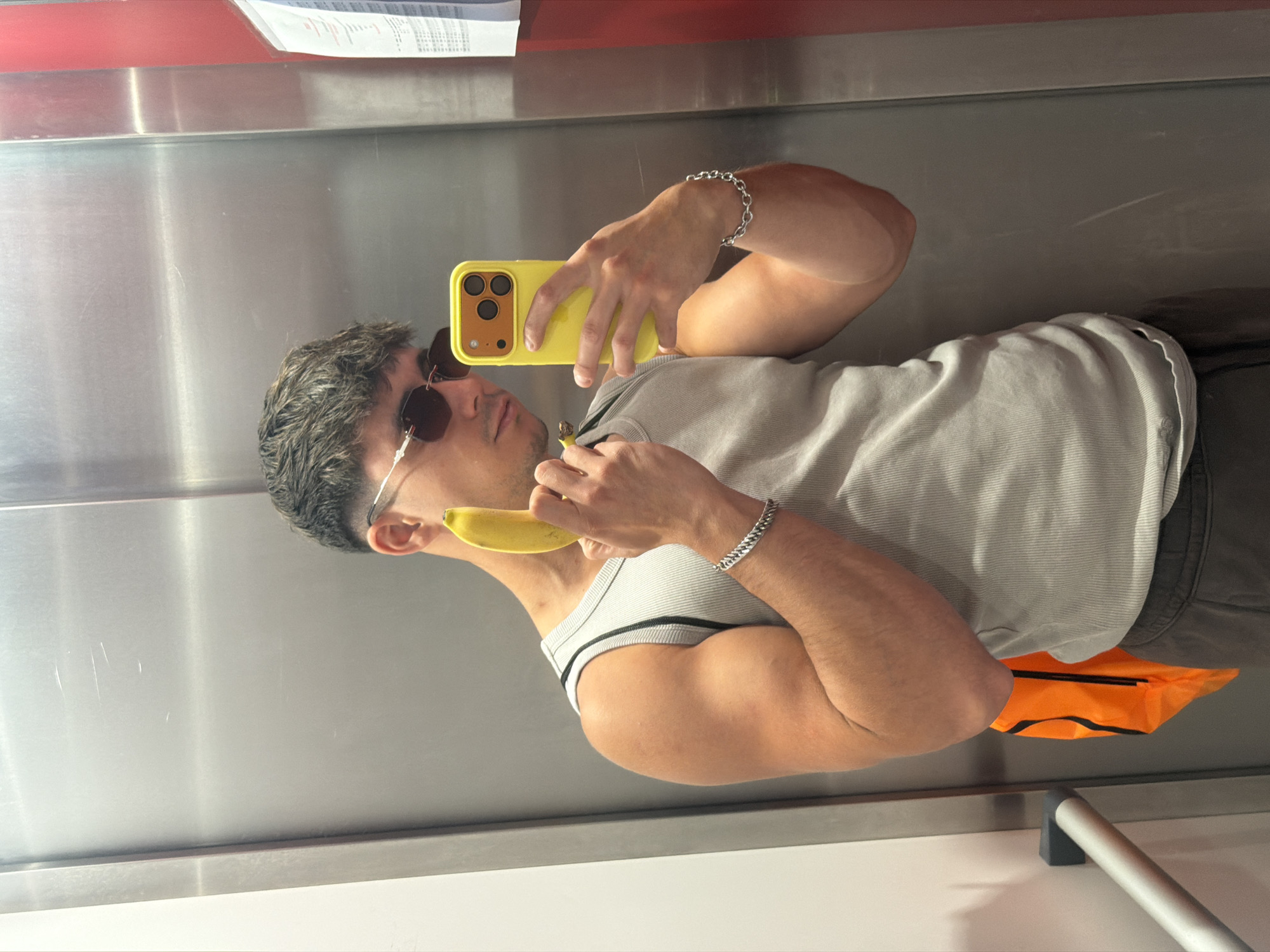 Elevator selfie and banana goofing around in Sofia