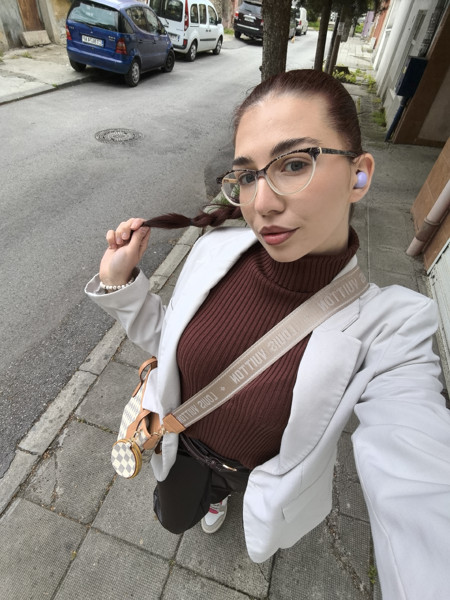 Woman takes selfies during morning walk in Stara Zagora