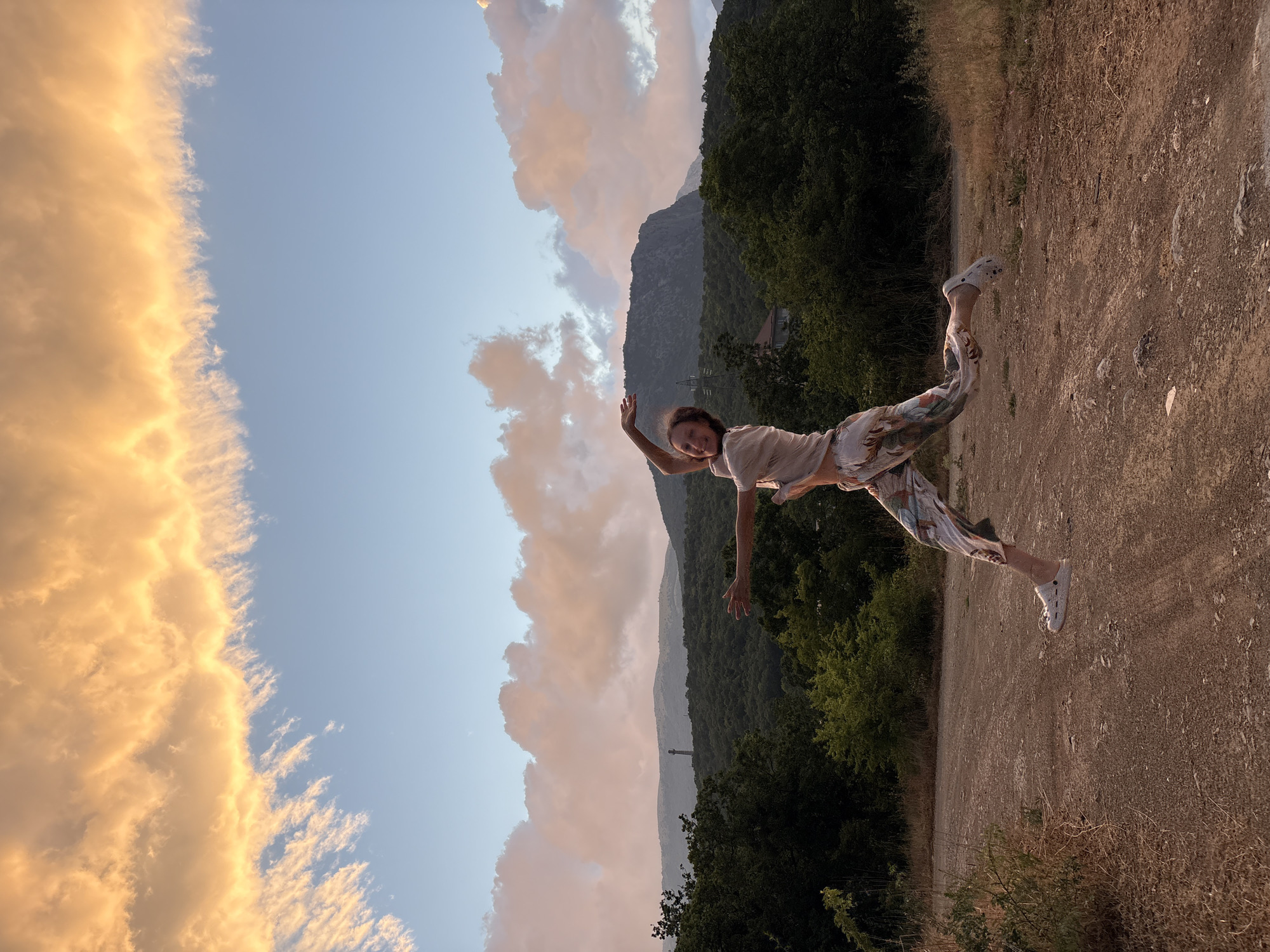 Sunset evening on the hillside roads of Malyi Mayak
