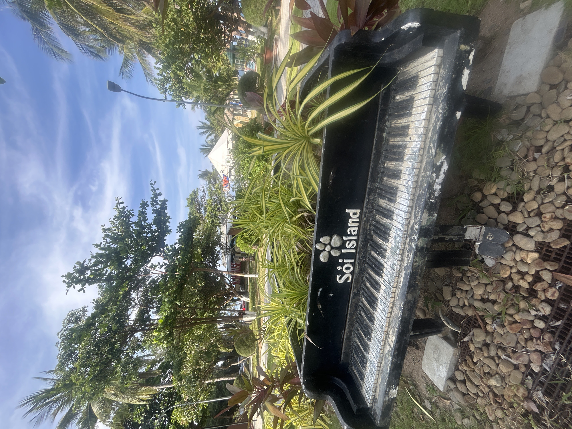 Converted piano planter, totem poles spotted in Nha Trang park