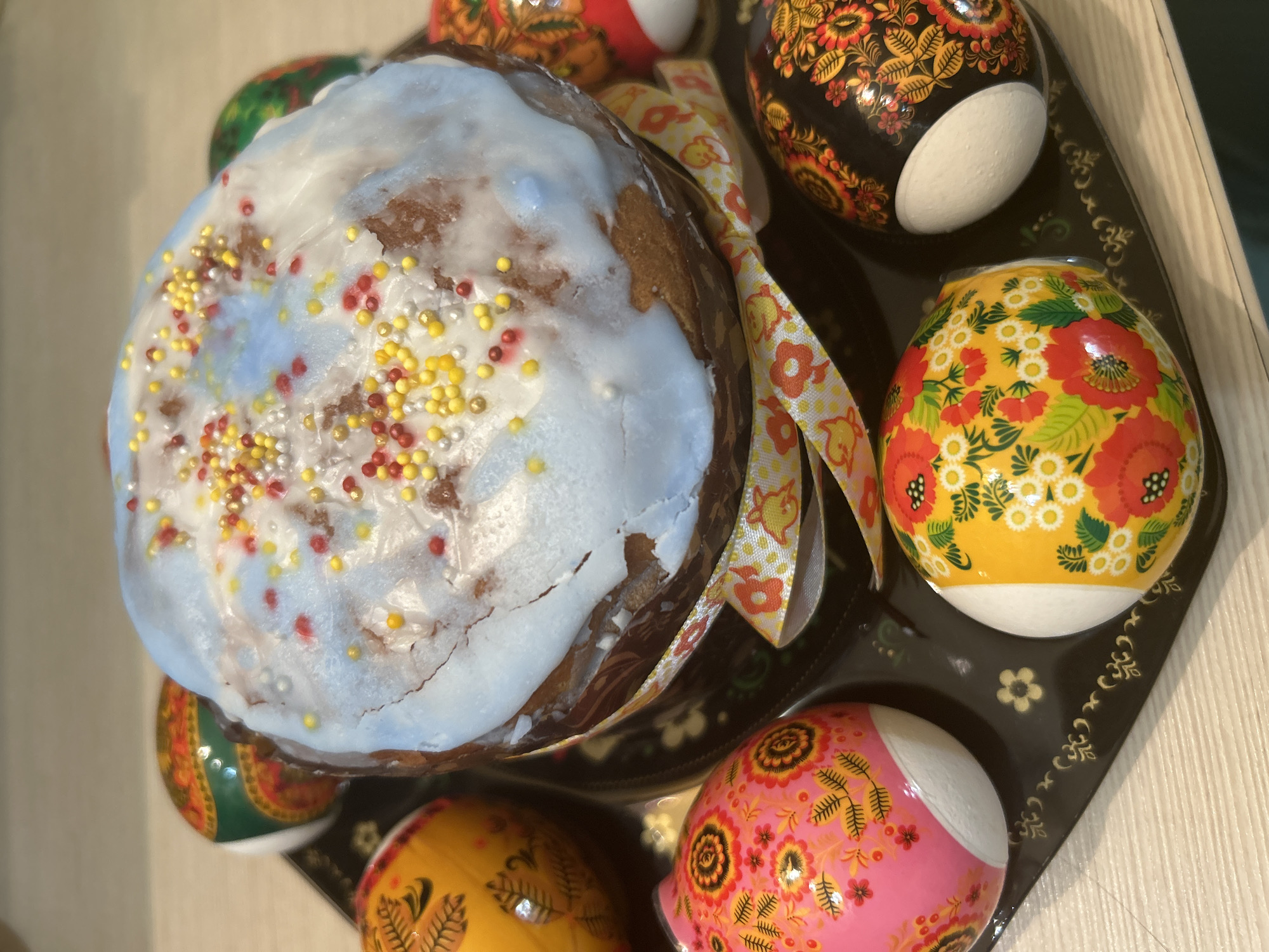 Woman documents Easter celebration with traditional foods in Chaikovsky