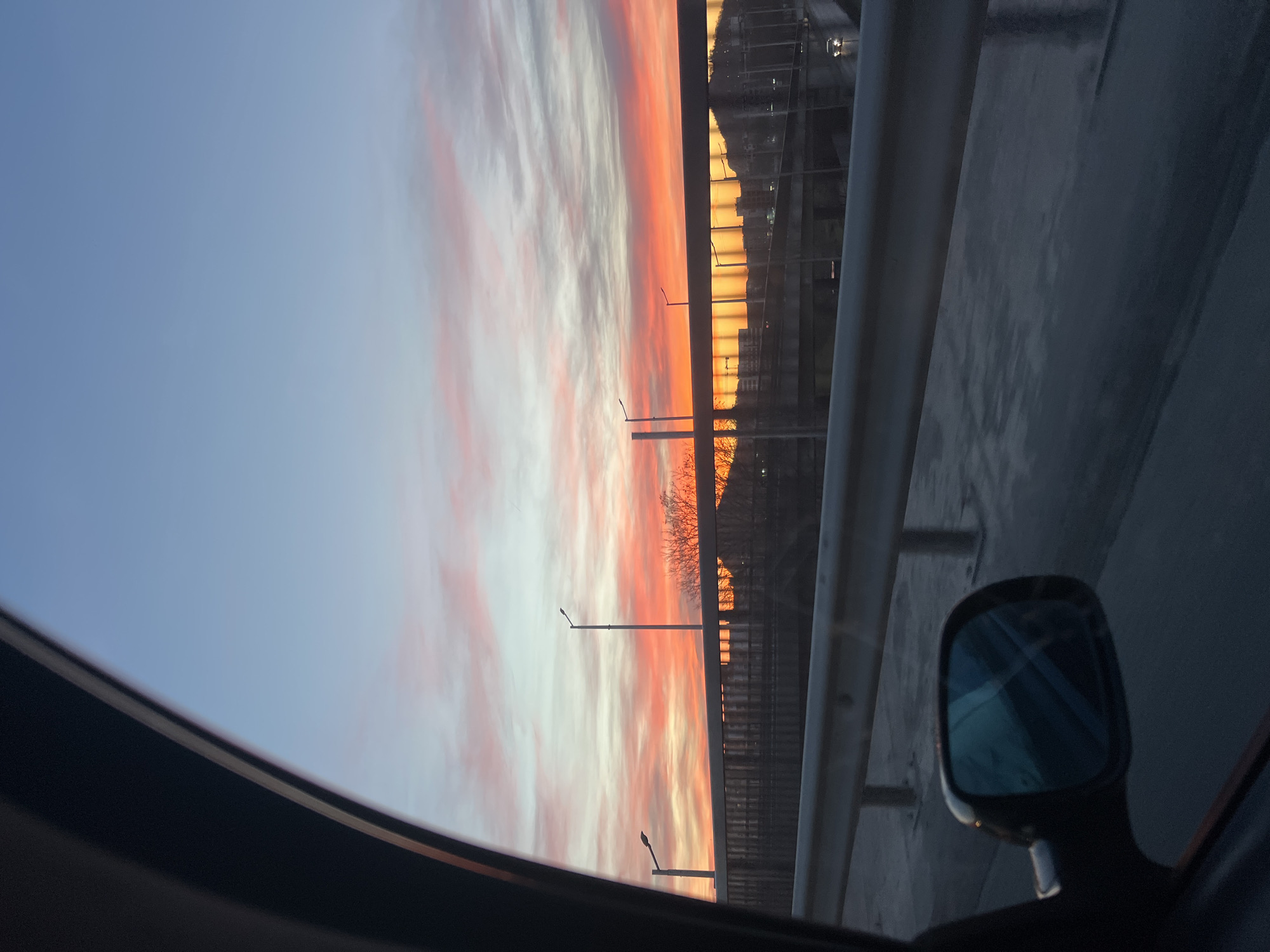 Evening sunset captured from car on Plovdiv bridge