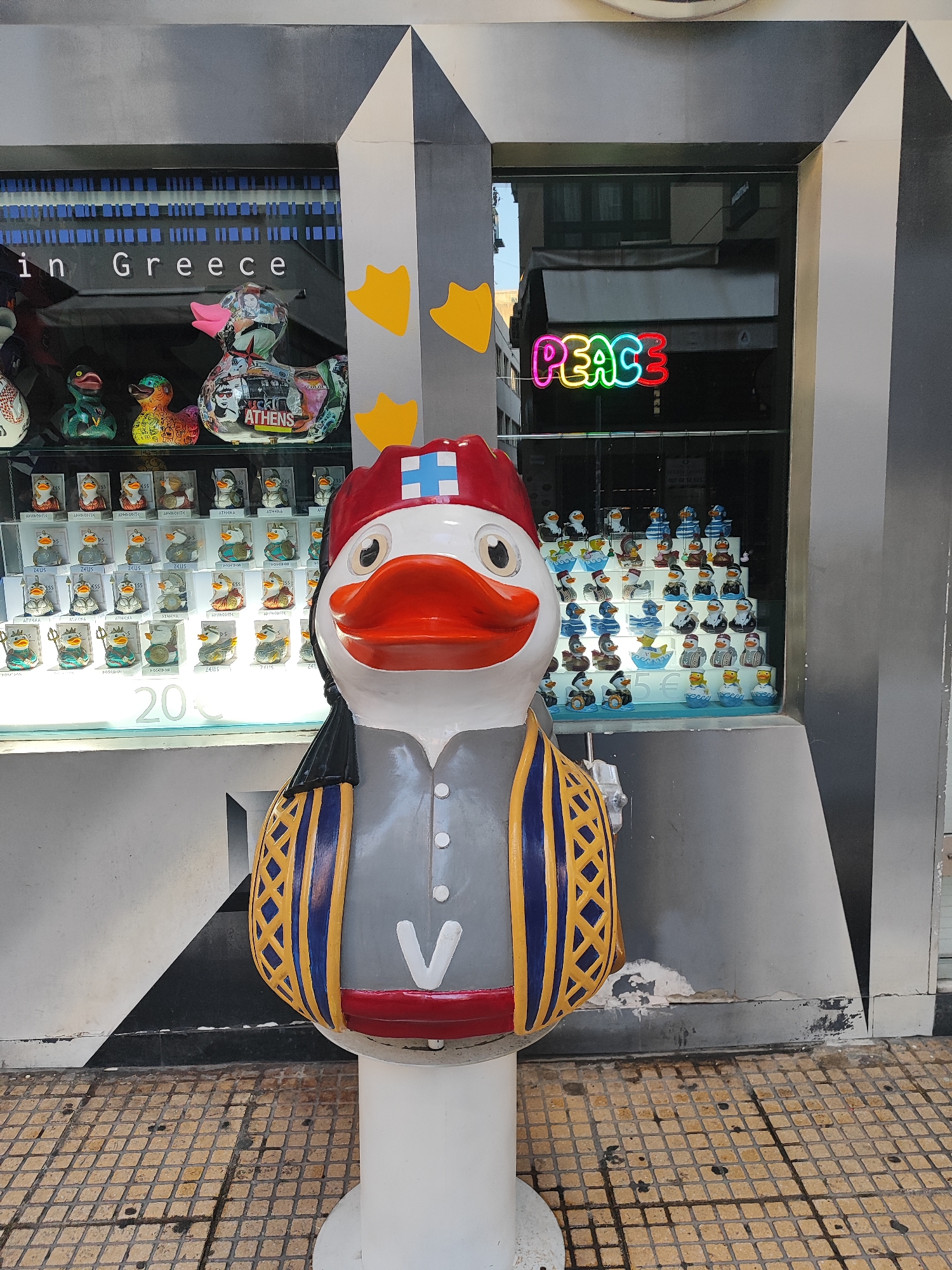 Decorative duck statue spotted outside Athens shop window