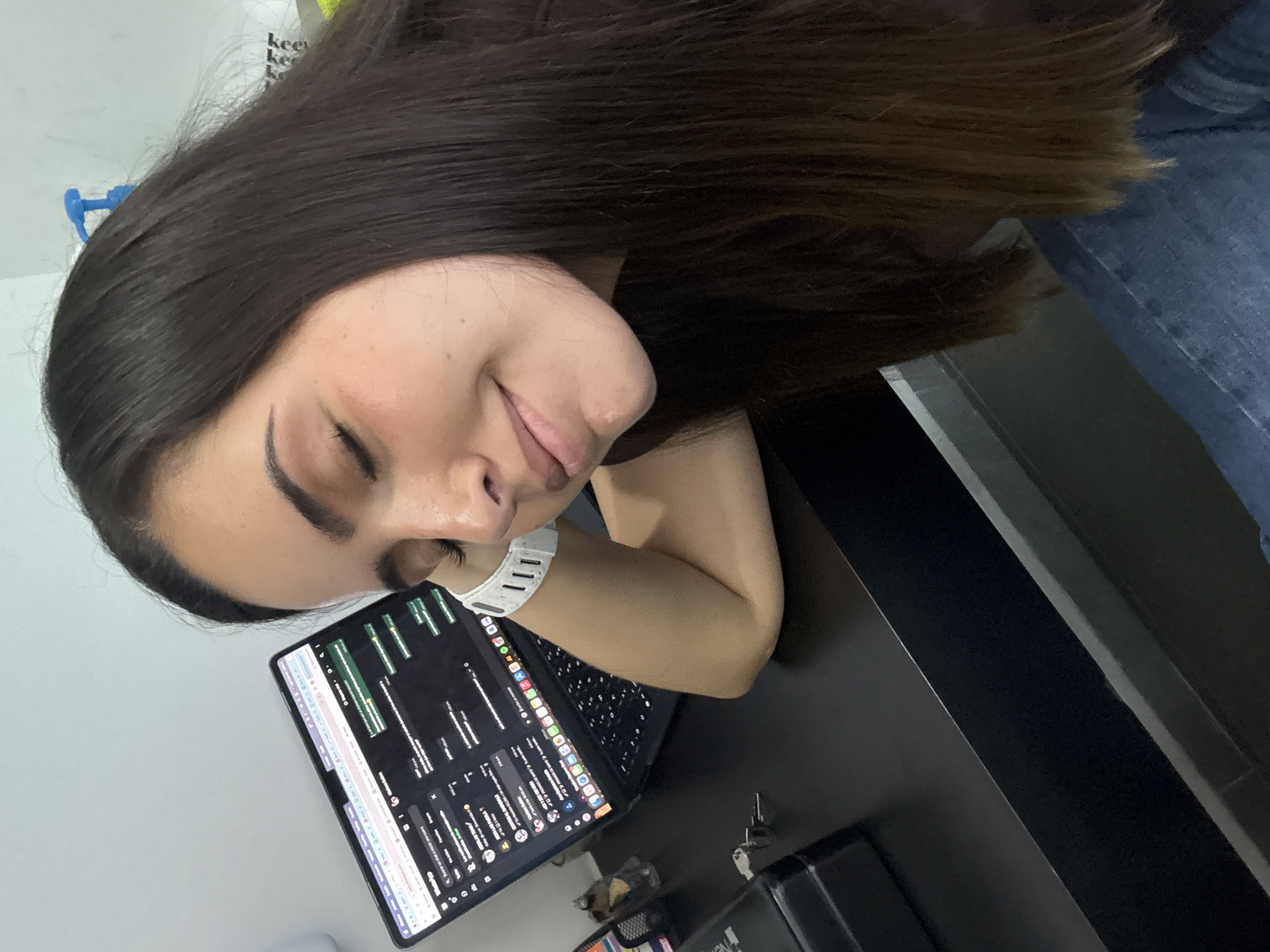 Woman works at tablet desk in Tlaxcalancingo