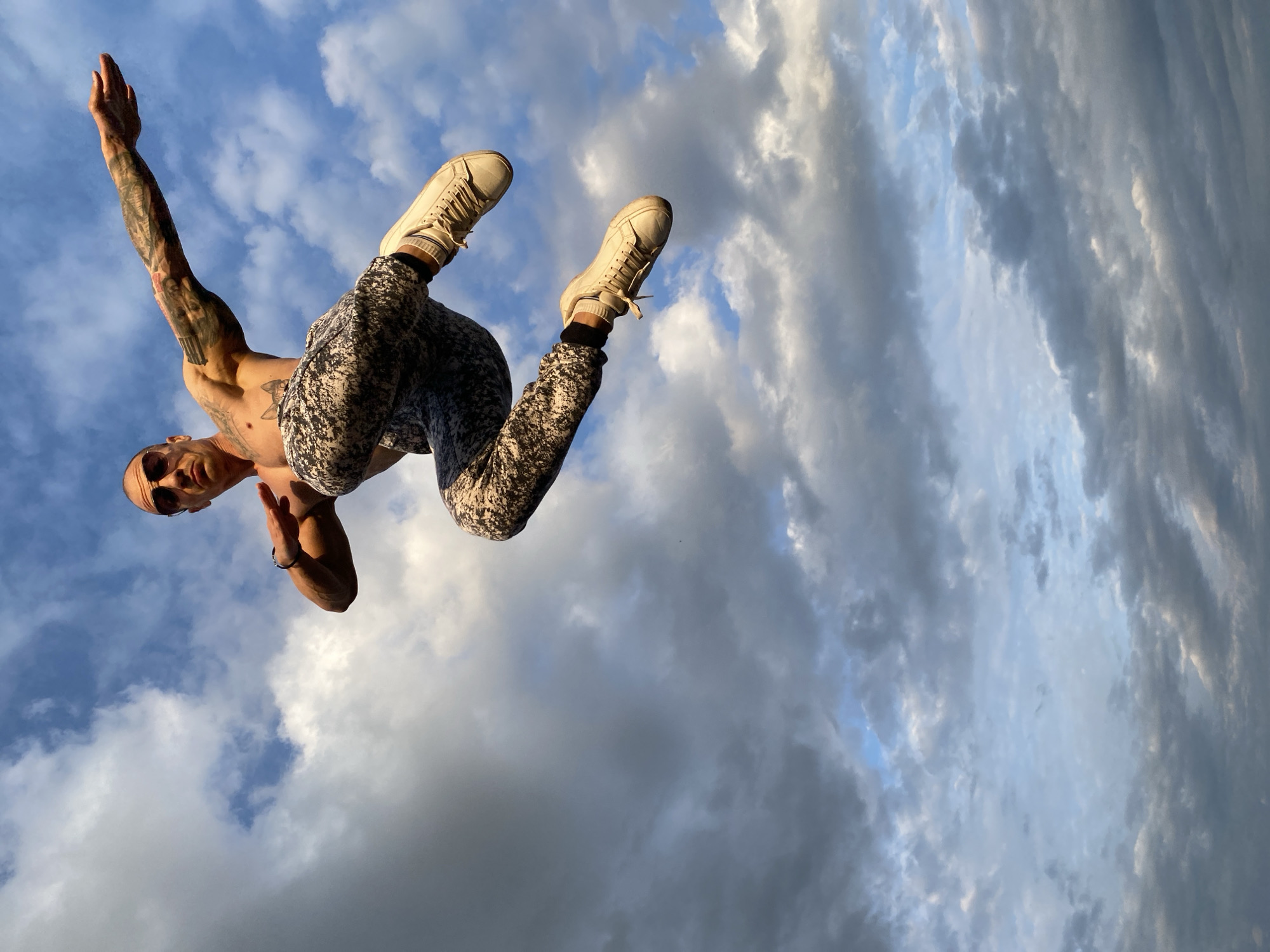 Acrobatic performer captured mid-air during display in Pleven, Bulgaria
