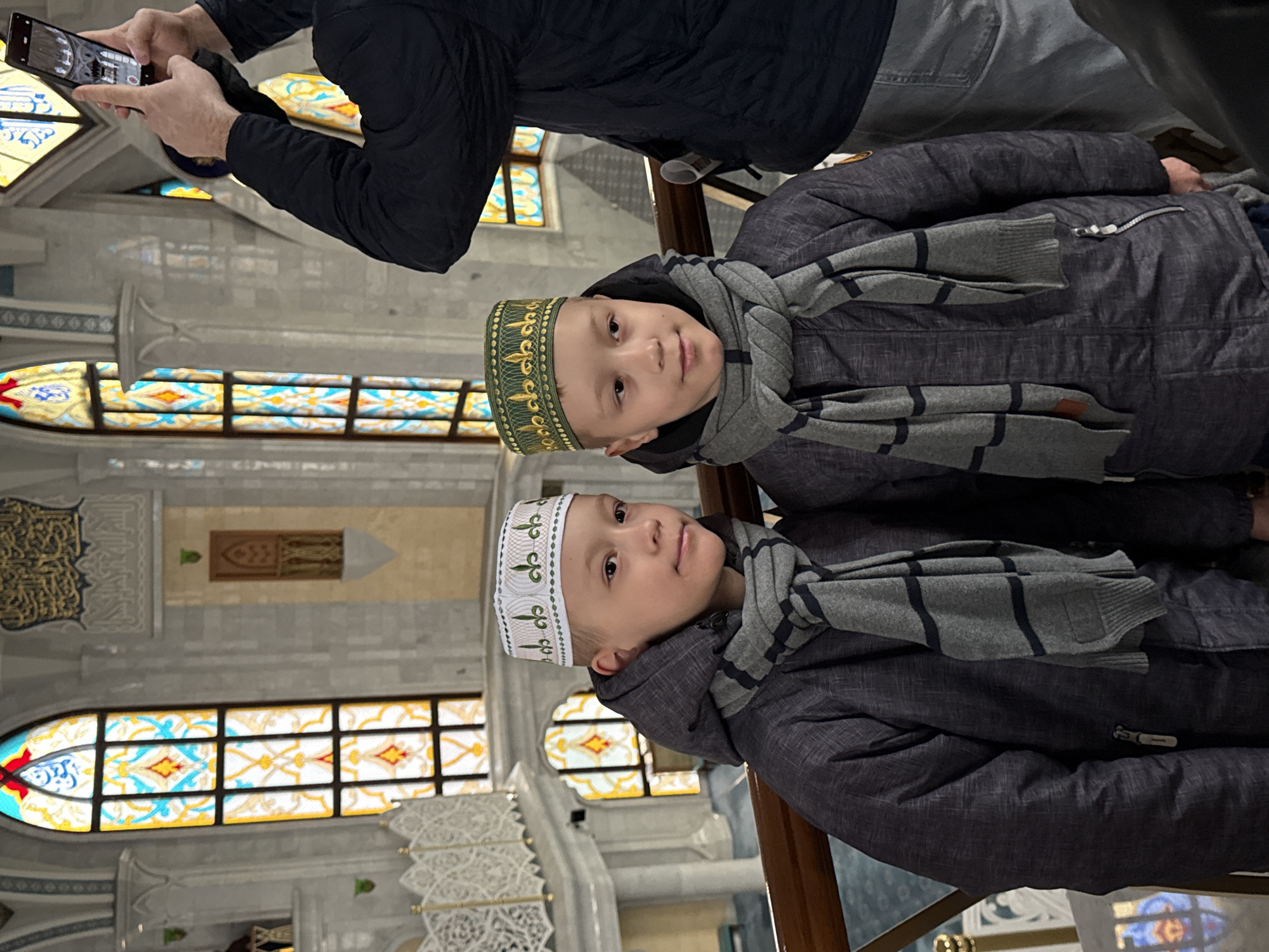 Tourists visit Kul Sharif Mosque interior in Kazan