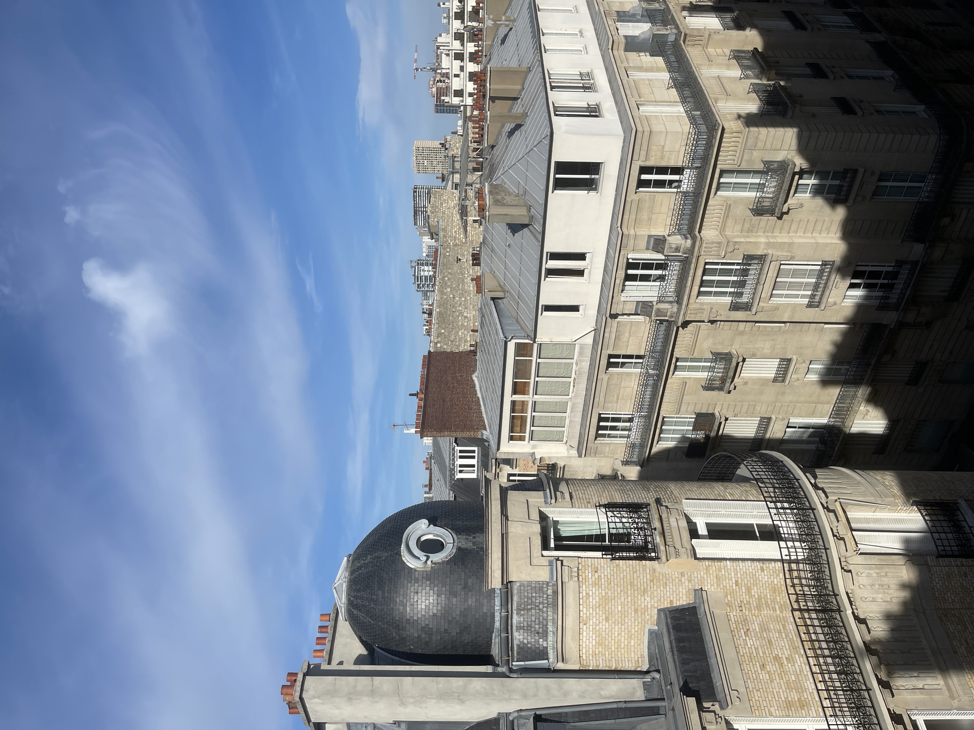 Paris rooftops under a clear blue sky