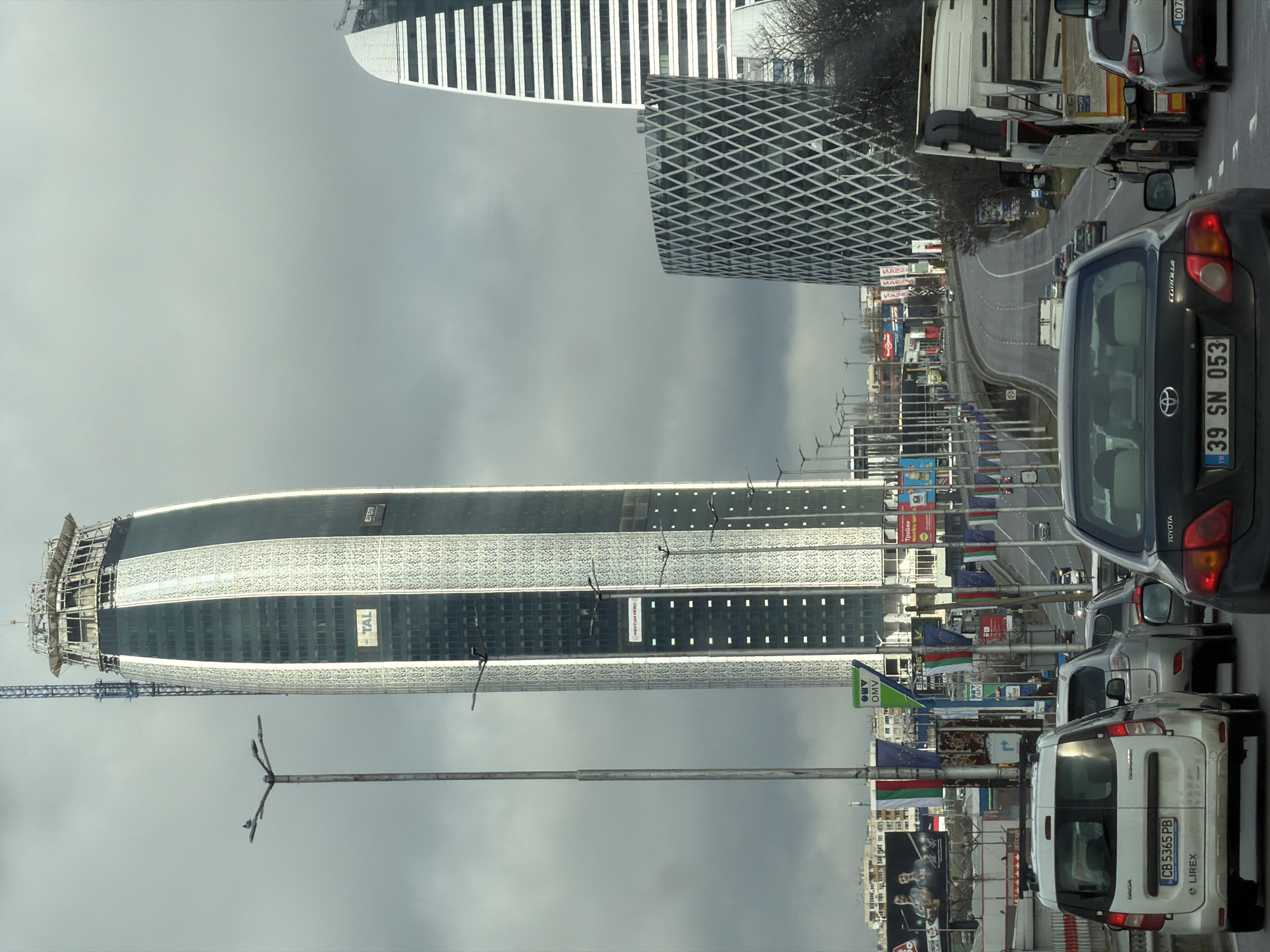 Sofia skyline documented with skyscrapers under cloudy skies