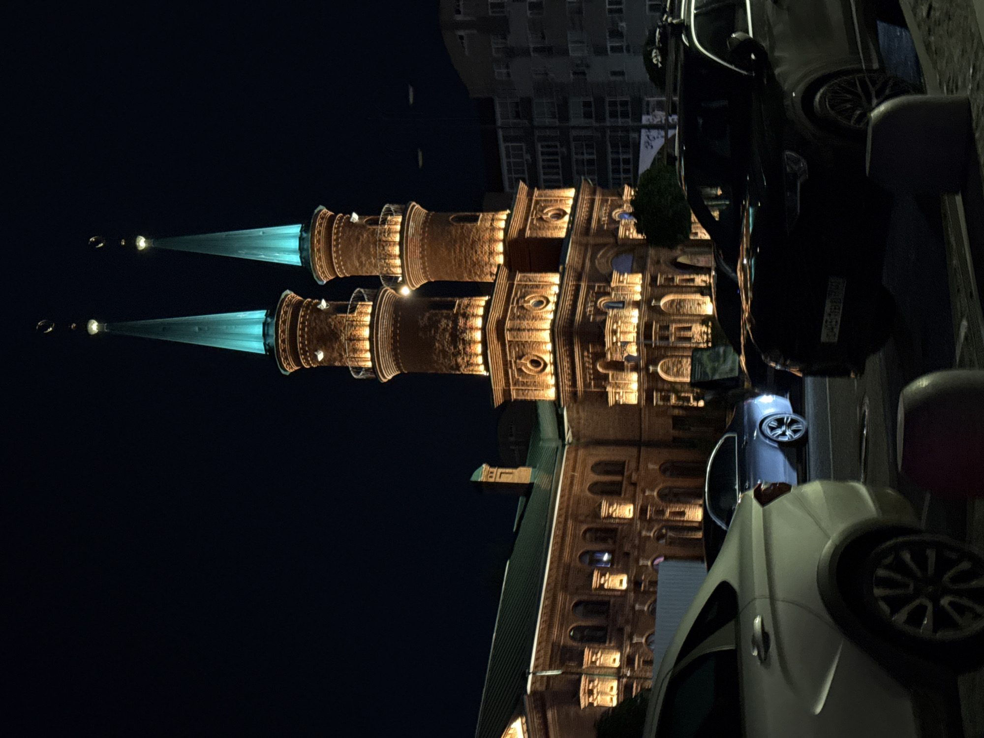 Evening stroll captures illuminated Ufa Cathedral Mosque district