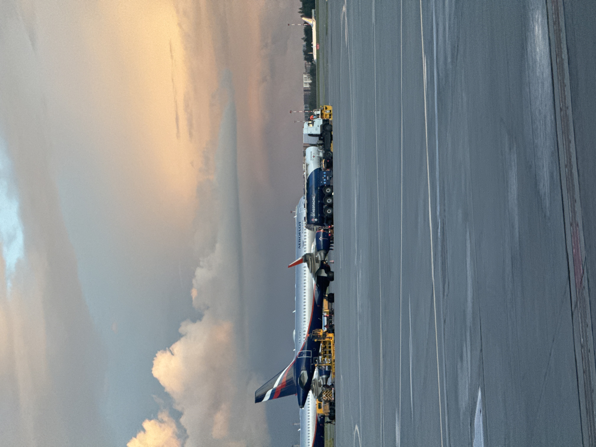 International aircraft serviced at Moscow airport during evening hours