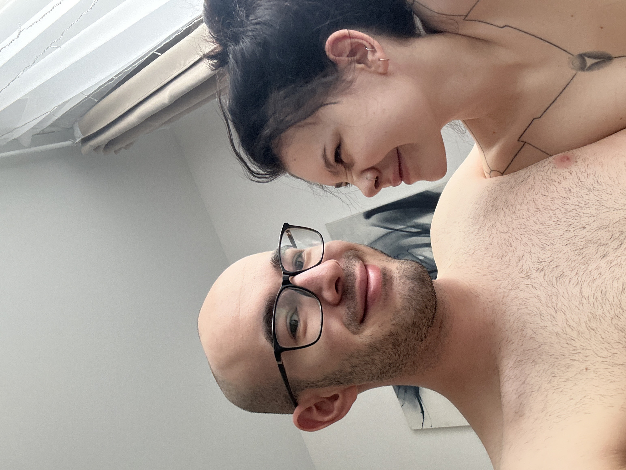 Two people pose for camera in Lyubertsy, Russia