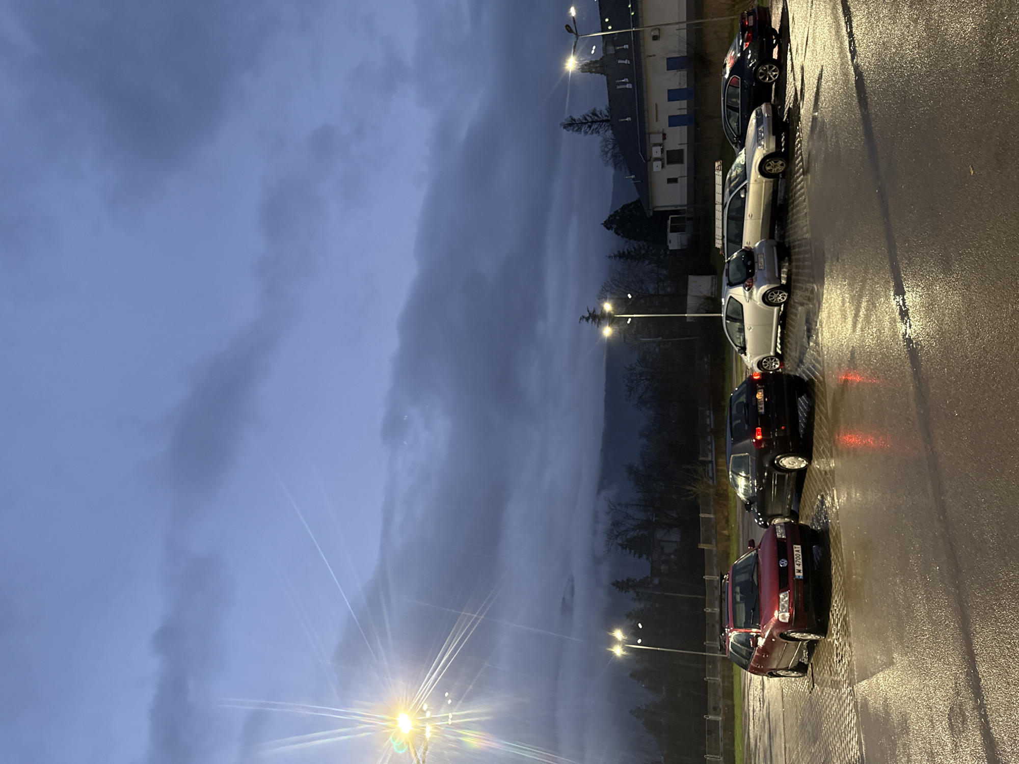 Wet street scene captured during overcast evening in Berkovitsa
