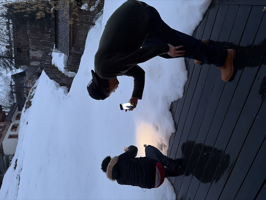 Evening gathering at alpine residence in La Clusaz, France