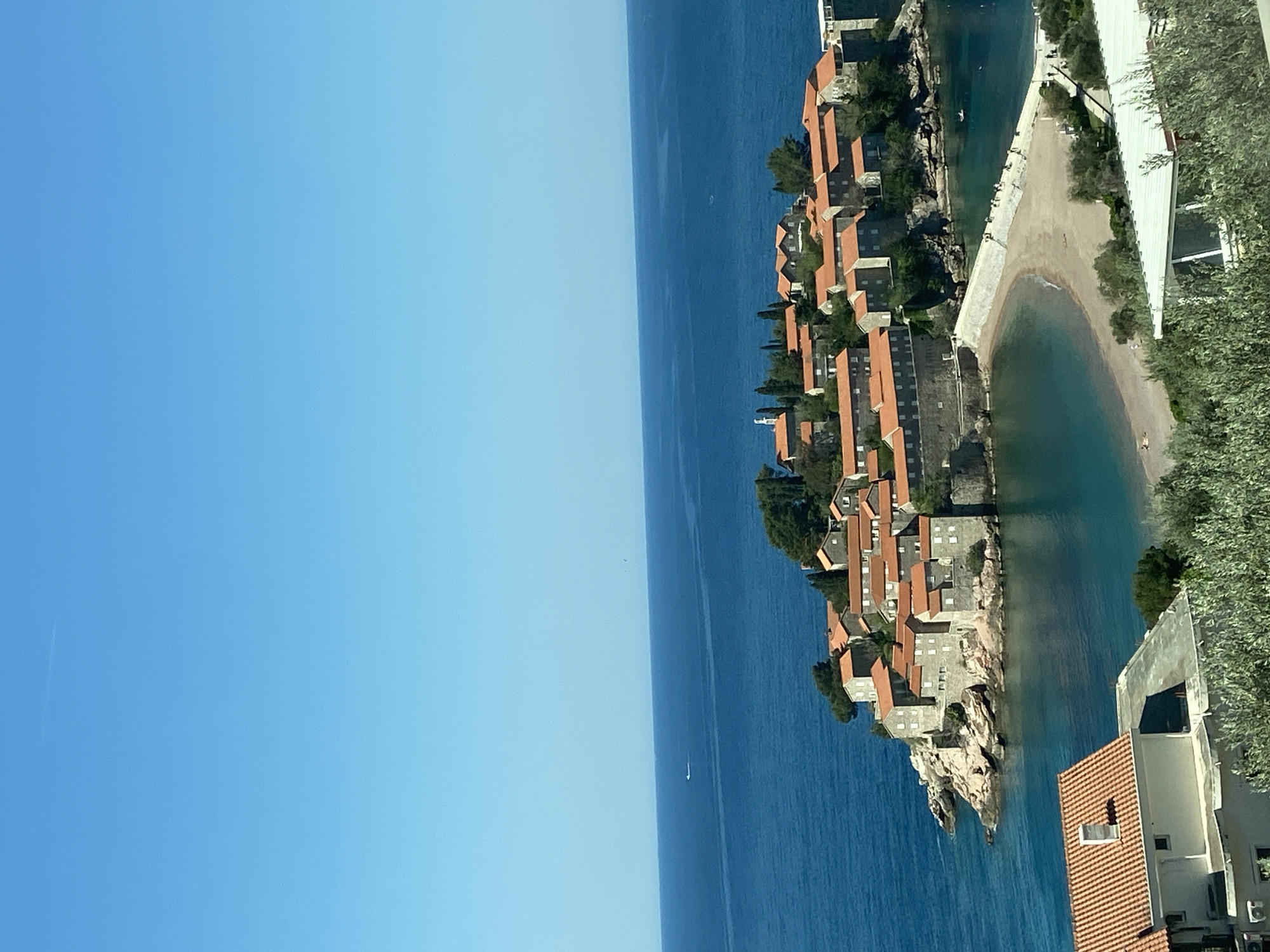 Elevated view of Sveti Stefan island documented in Montenegro