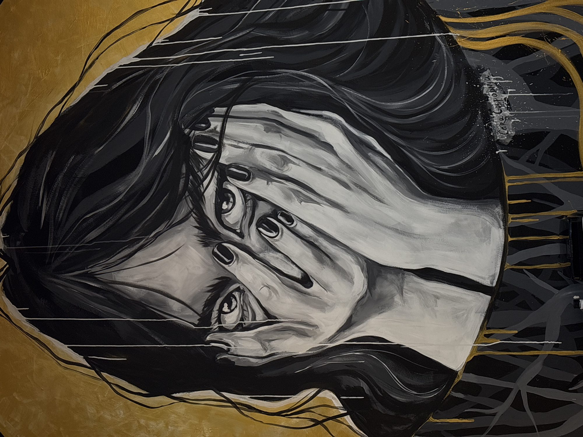 Woman's portrait mural photographed in Krasnoyarsk, Russia