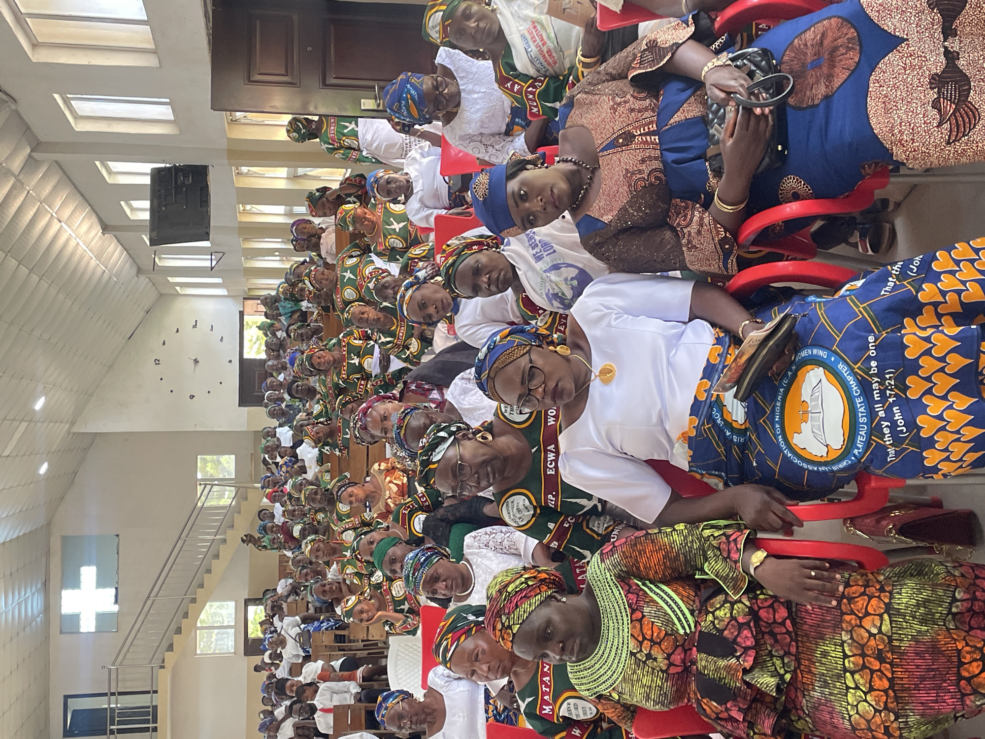 Church service held in Bukuru, Nigeria with decorated interior
