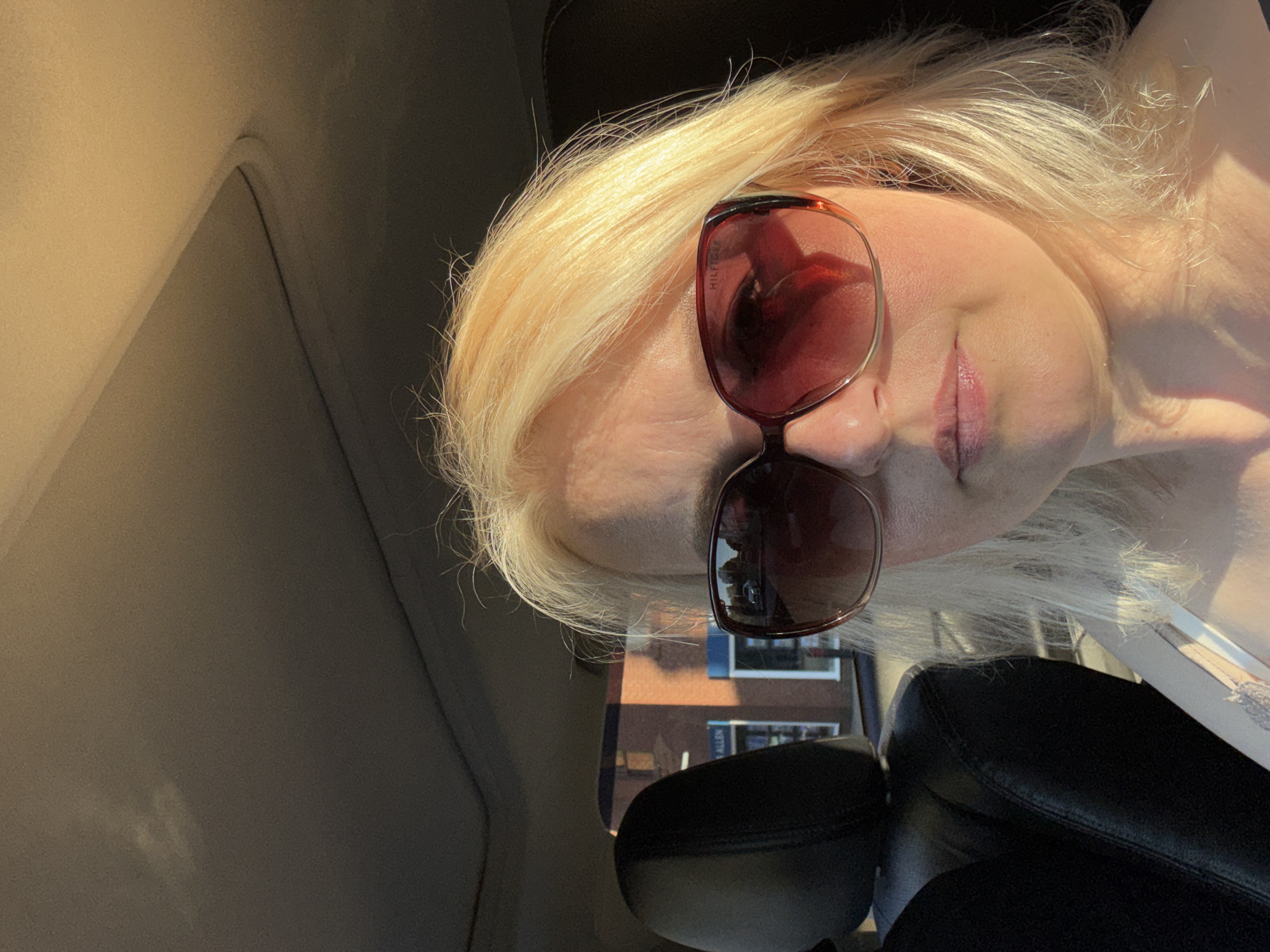 Passenger seat selfies in golden hour light