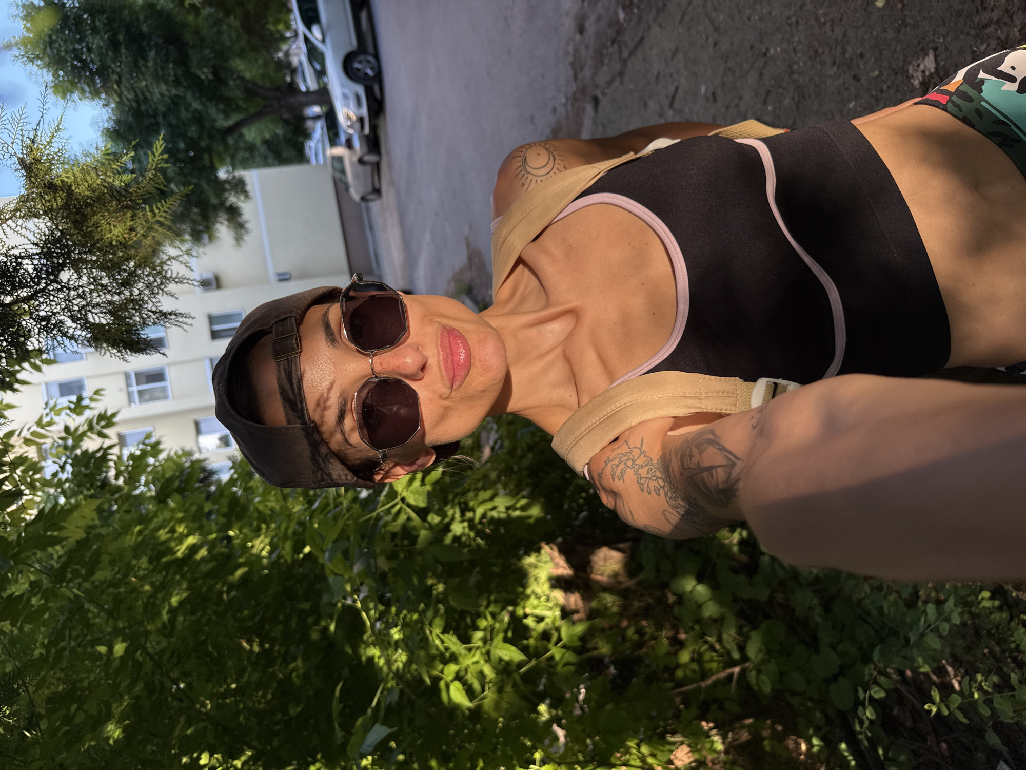 Woman takes selfie in athletic wear near Pleven, Bulgaria