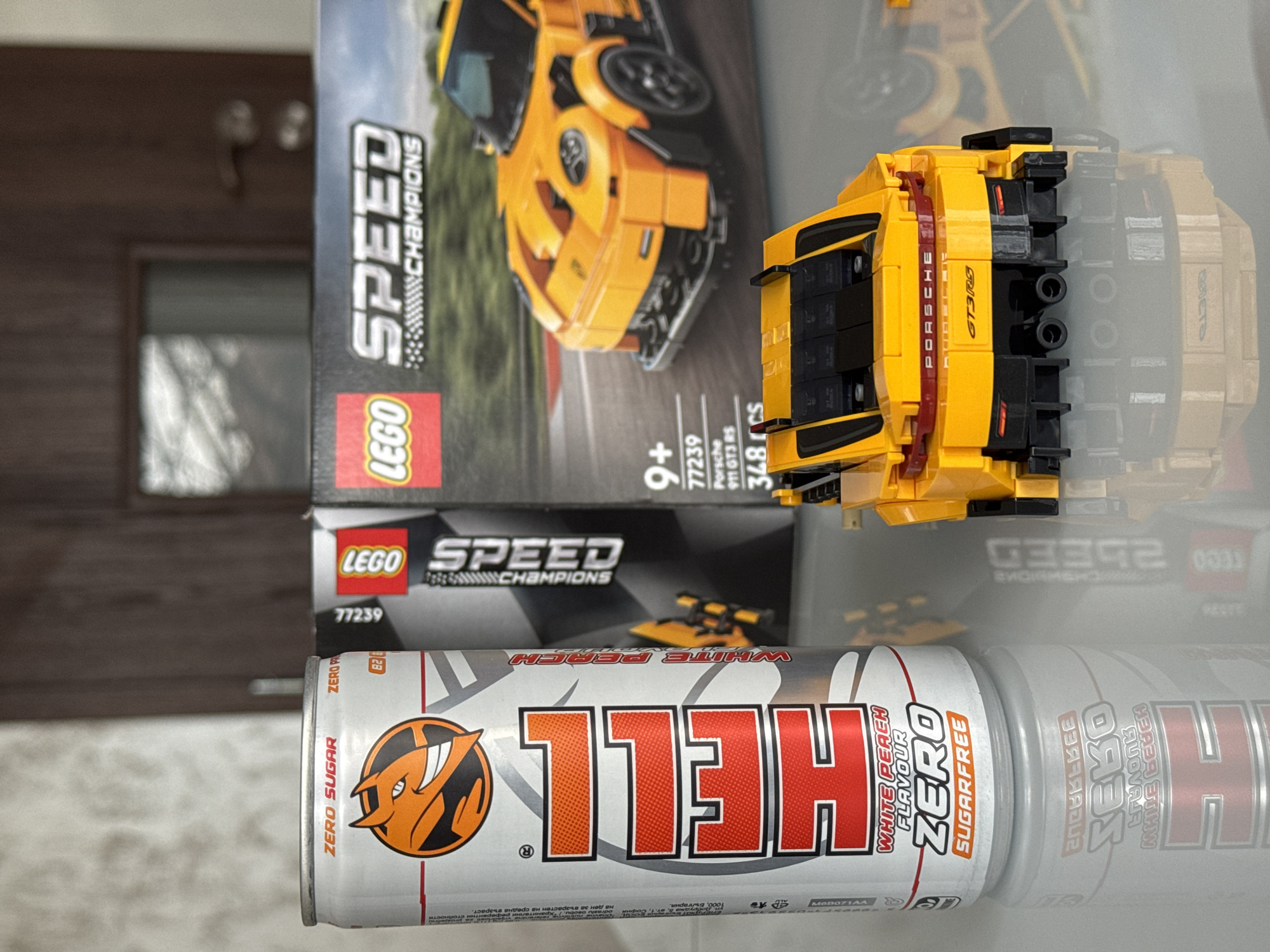 Desktop Lego build session with energy drink in Bulgaria