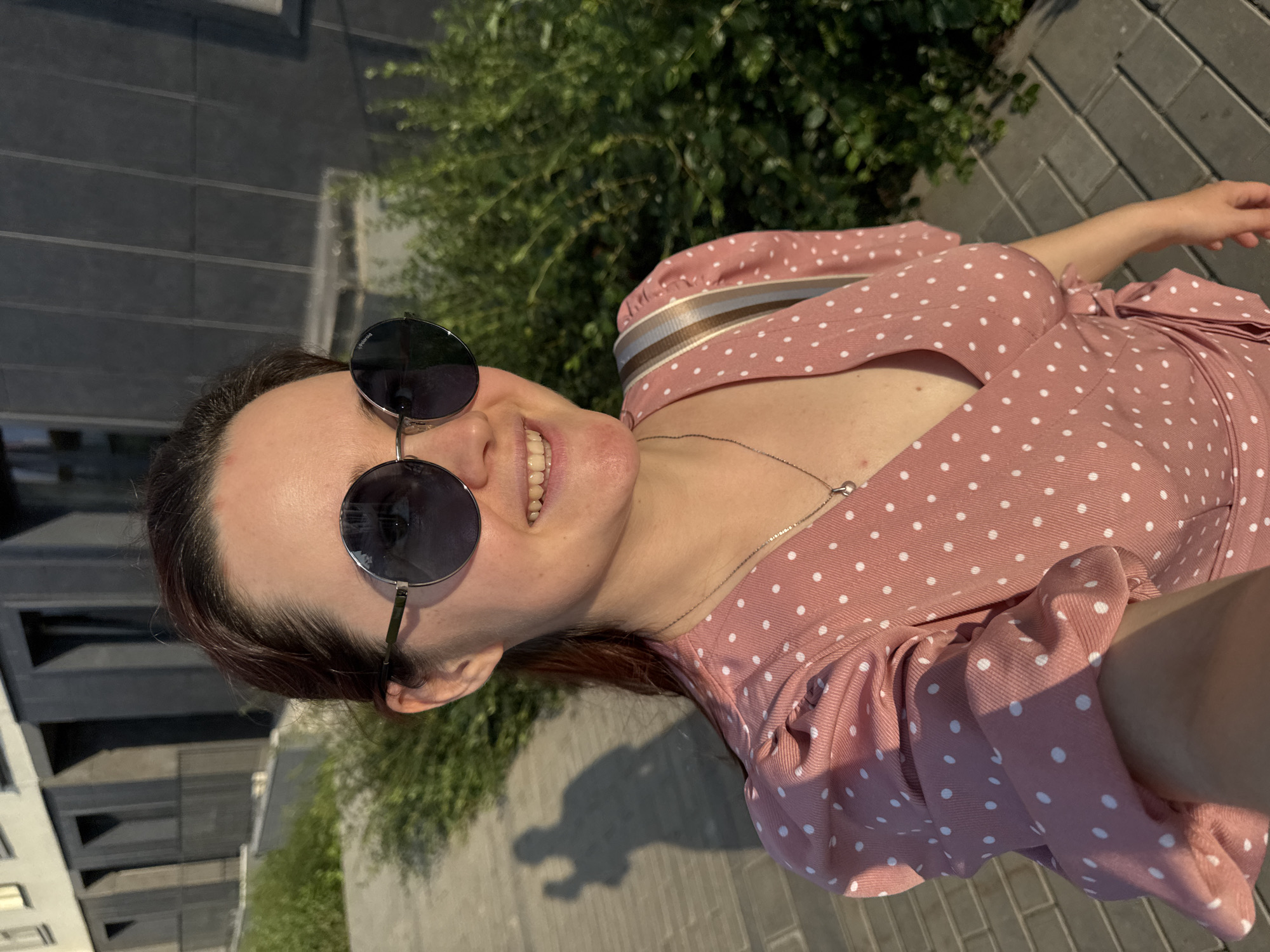 Sunny selfie in Izhevsk, polka dots and shades