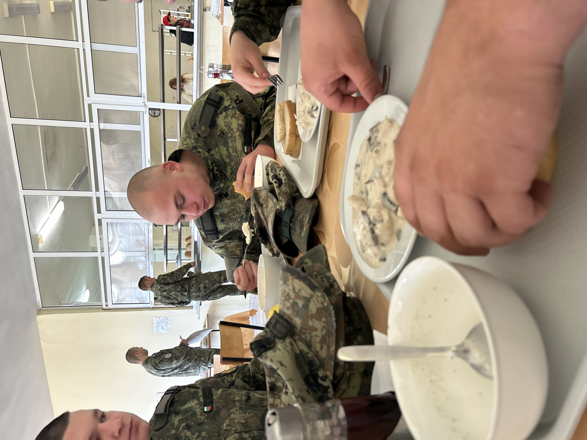 Soldiers dining in cafeteria, Shumen Bulgaria