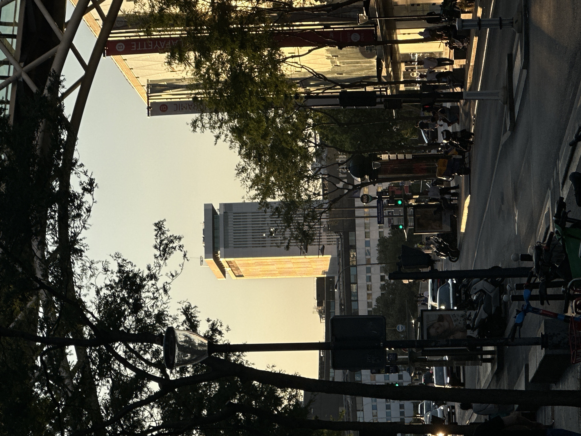Golden hour sun hits a Paris street at close range