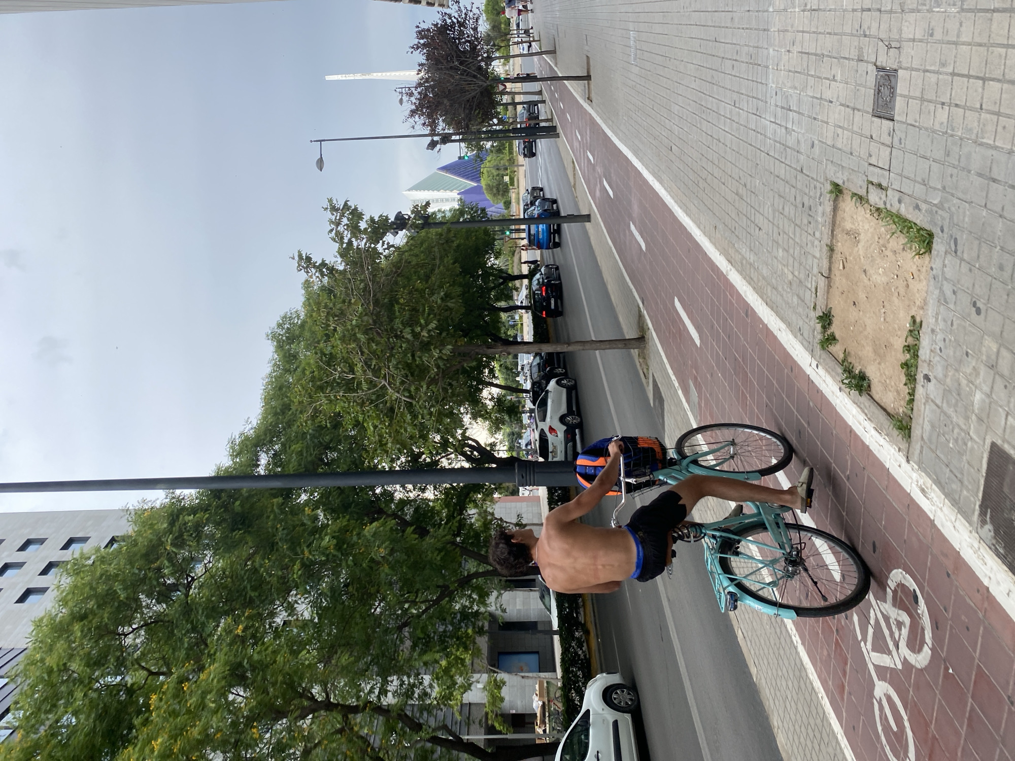 Street life and cycling infrastructure near central Valencia