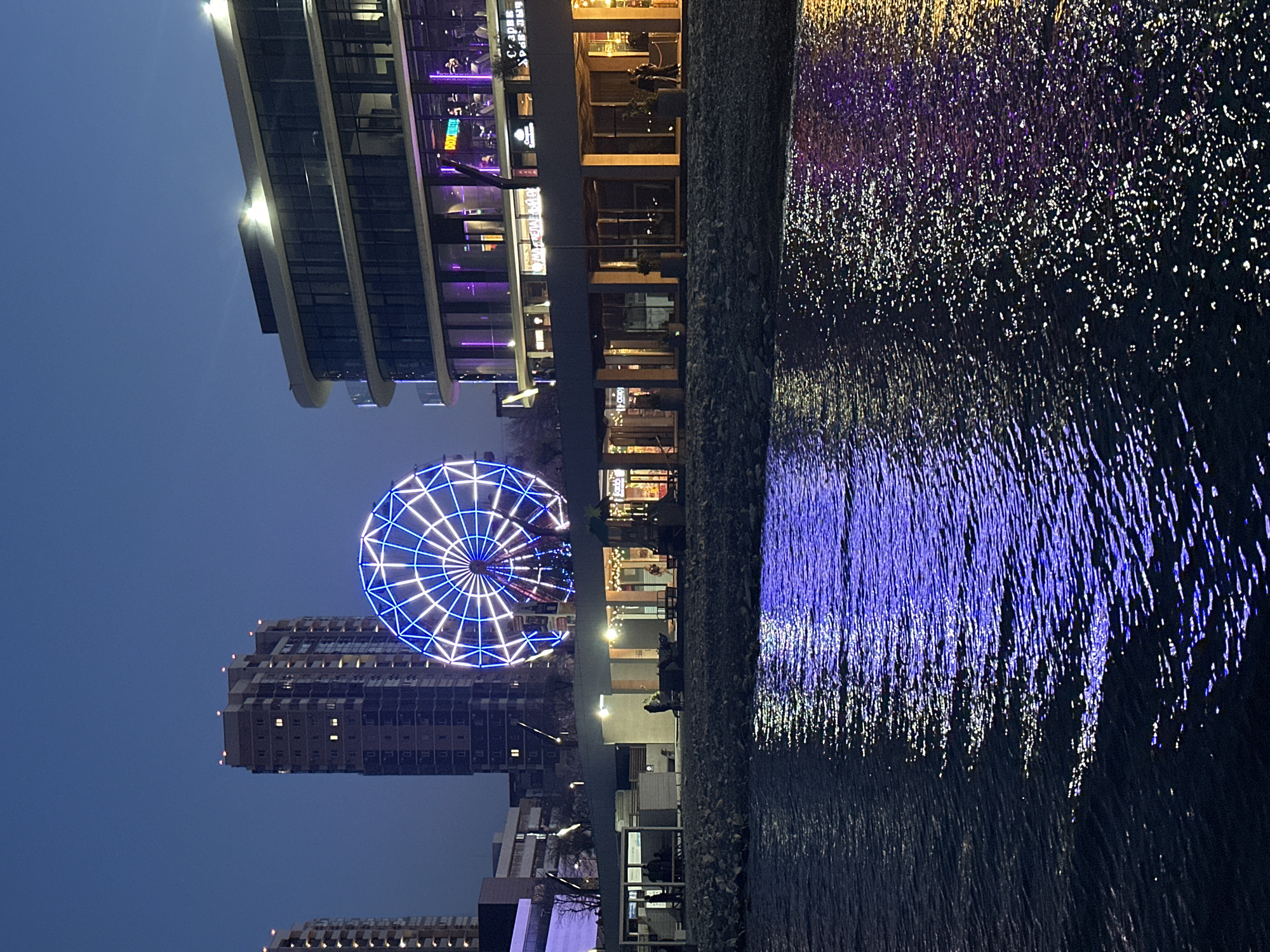 Illuminated waterfront with lit Ferris wheel observed in Novorossiysk