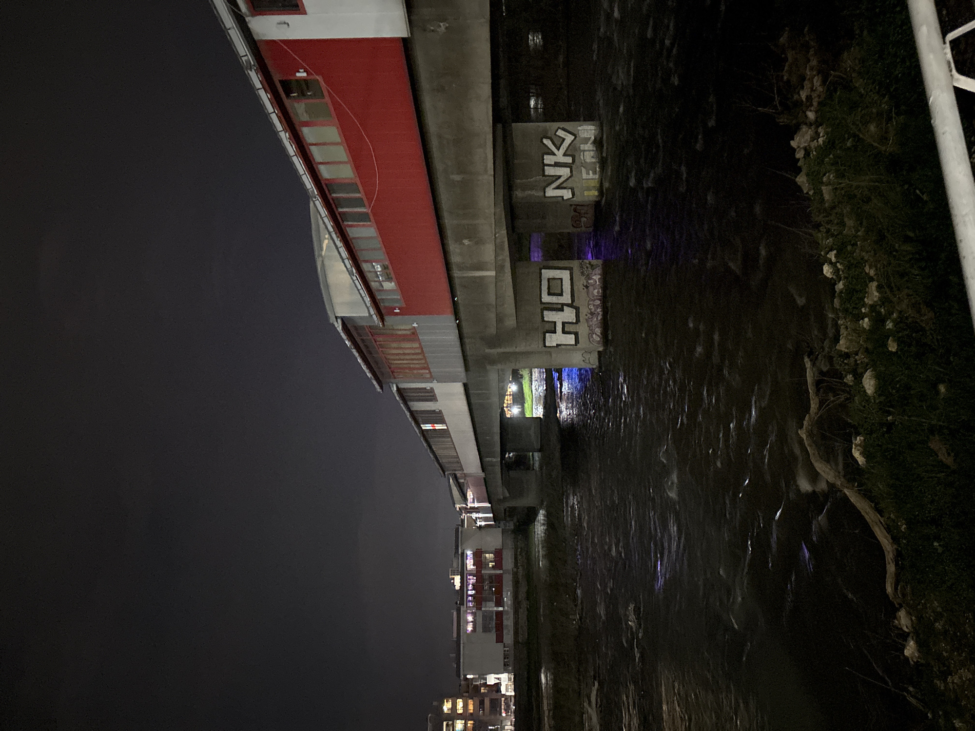 Nighttime scenes captured along Plovdiv's Maritza River and streets