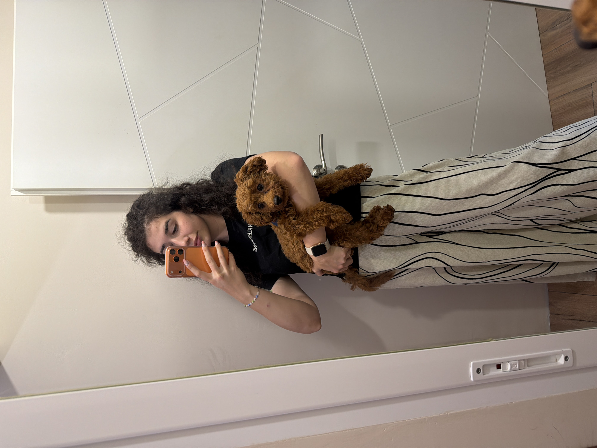 Afternoon selfie session with poodle puppy in Sofia apartment