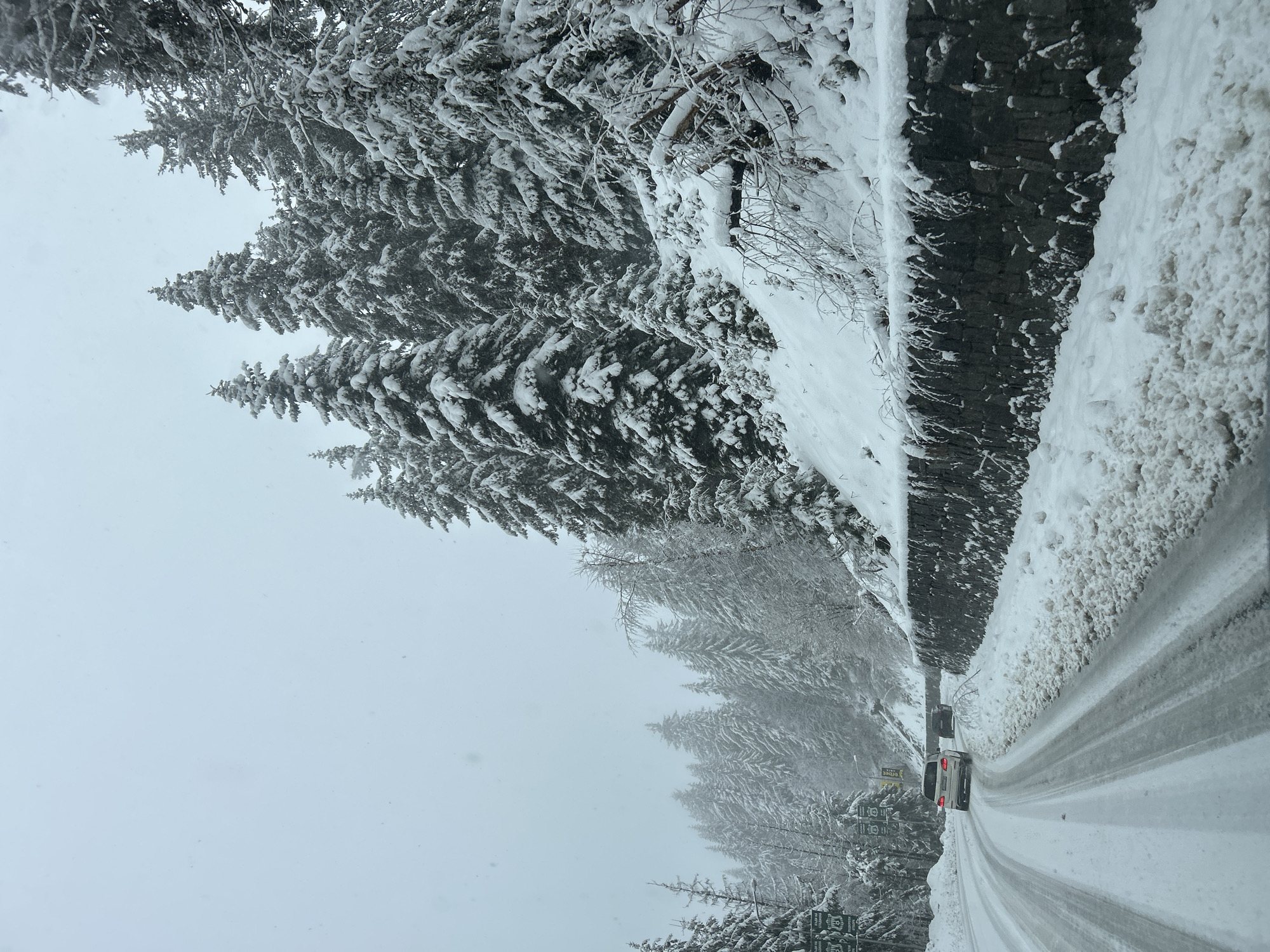 Heavy snowfall hits mountain road in Smolyan, Bulgaria