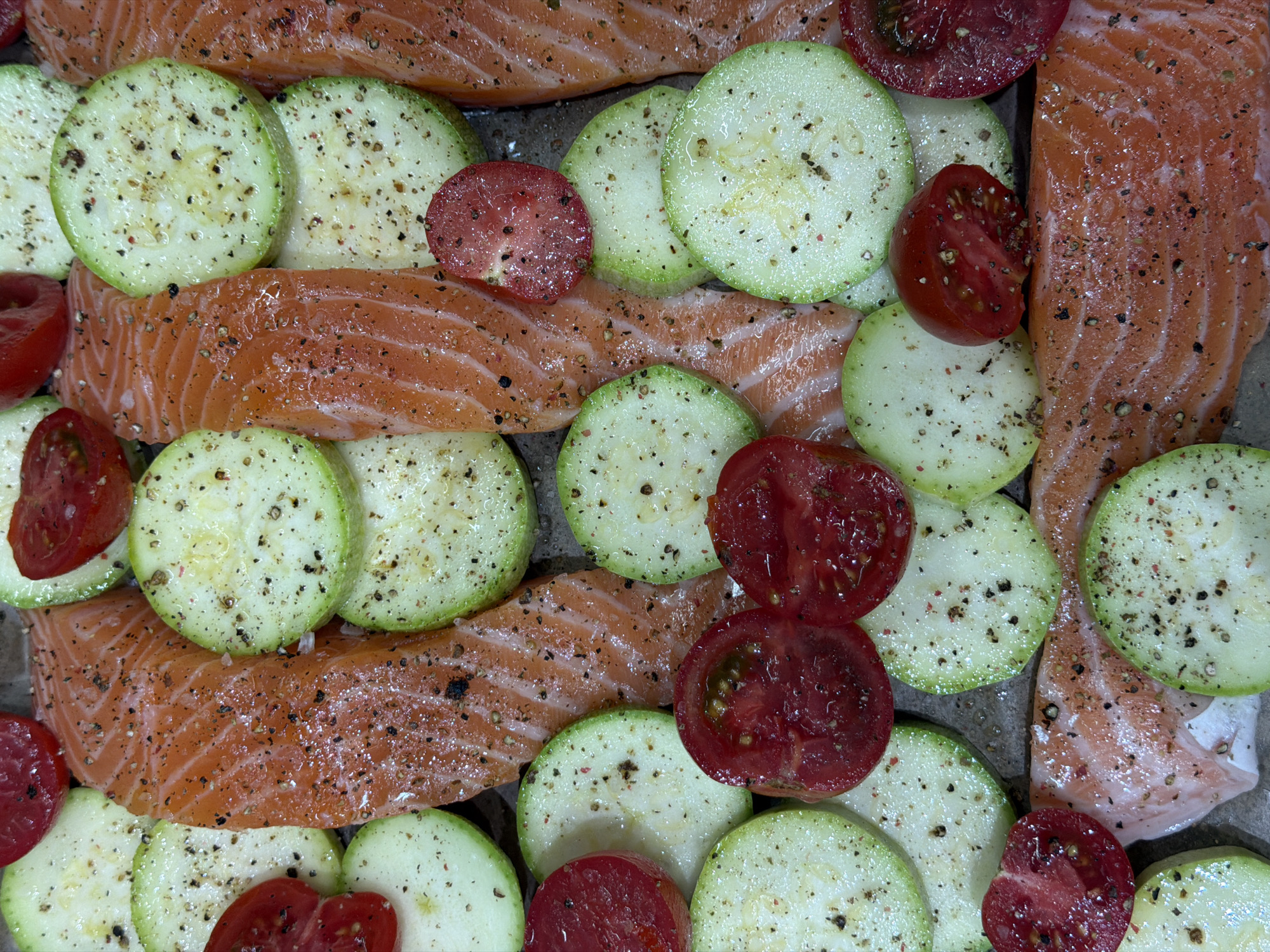 Raw salmon and vegetables prepared in Moscow kitchen