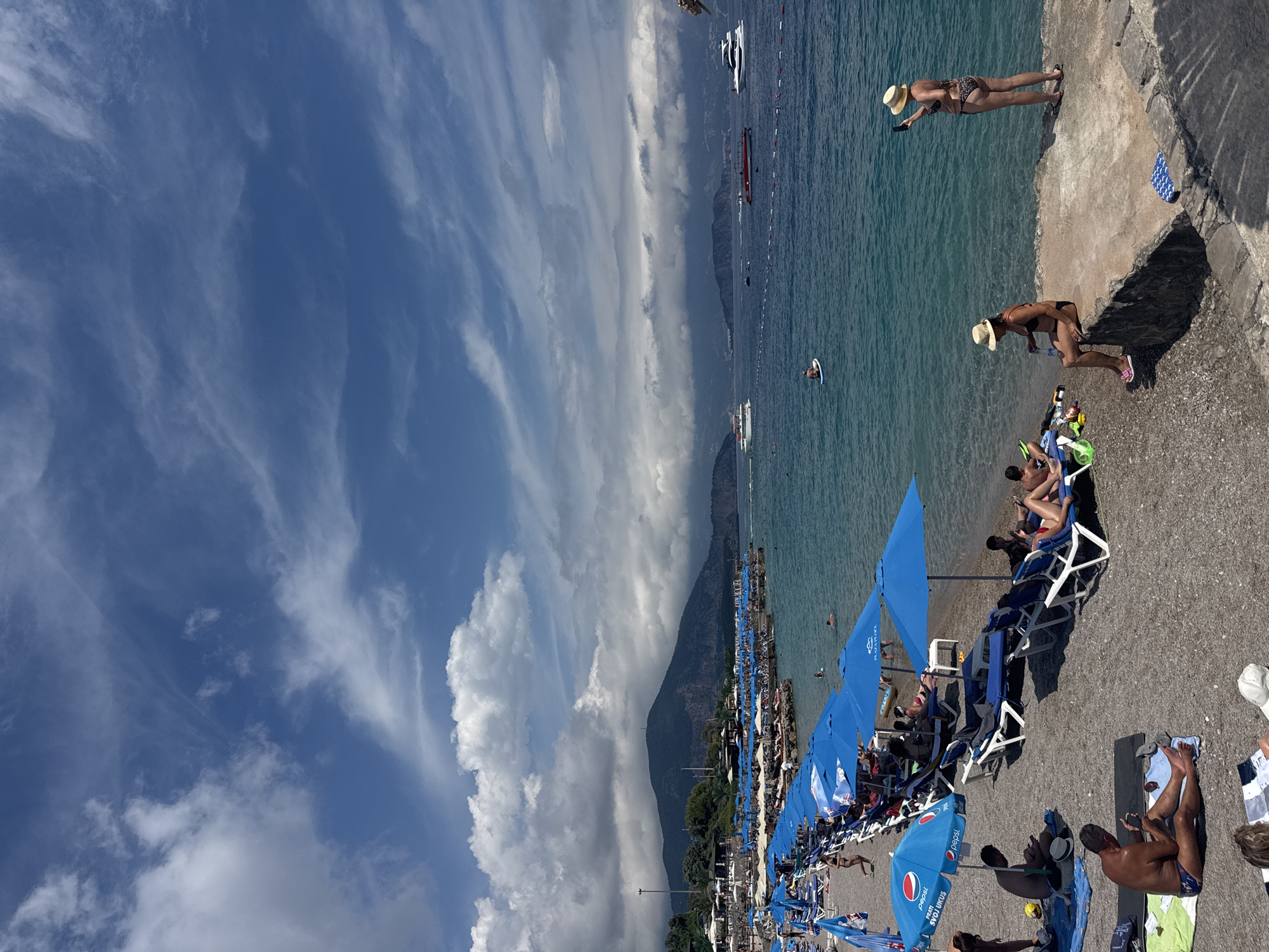 Crowded summer beach day in Prijevor, Montenegro