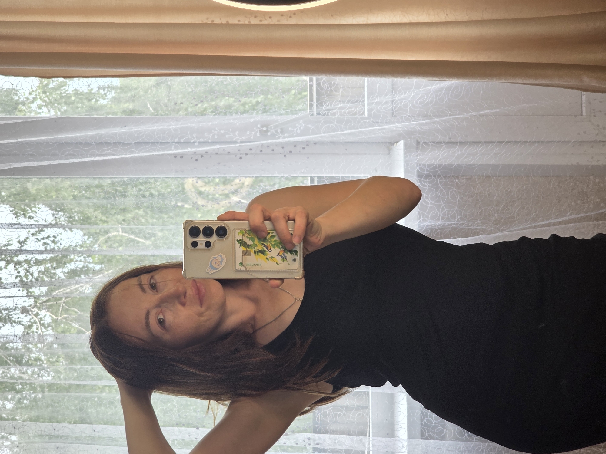 Selfies and an app promo slide, same afternoon
