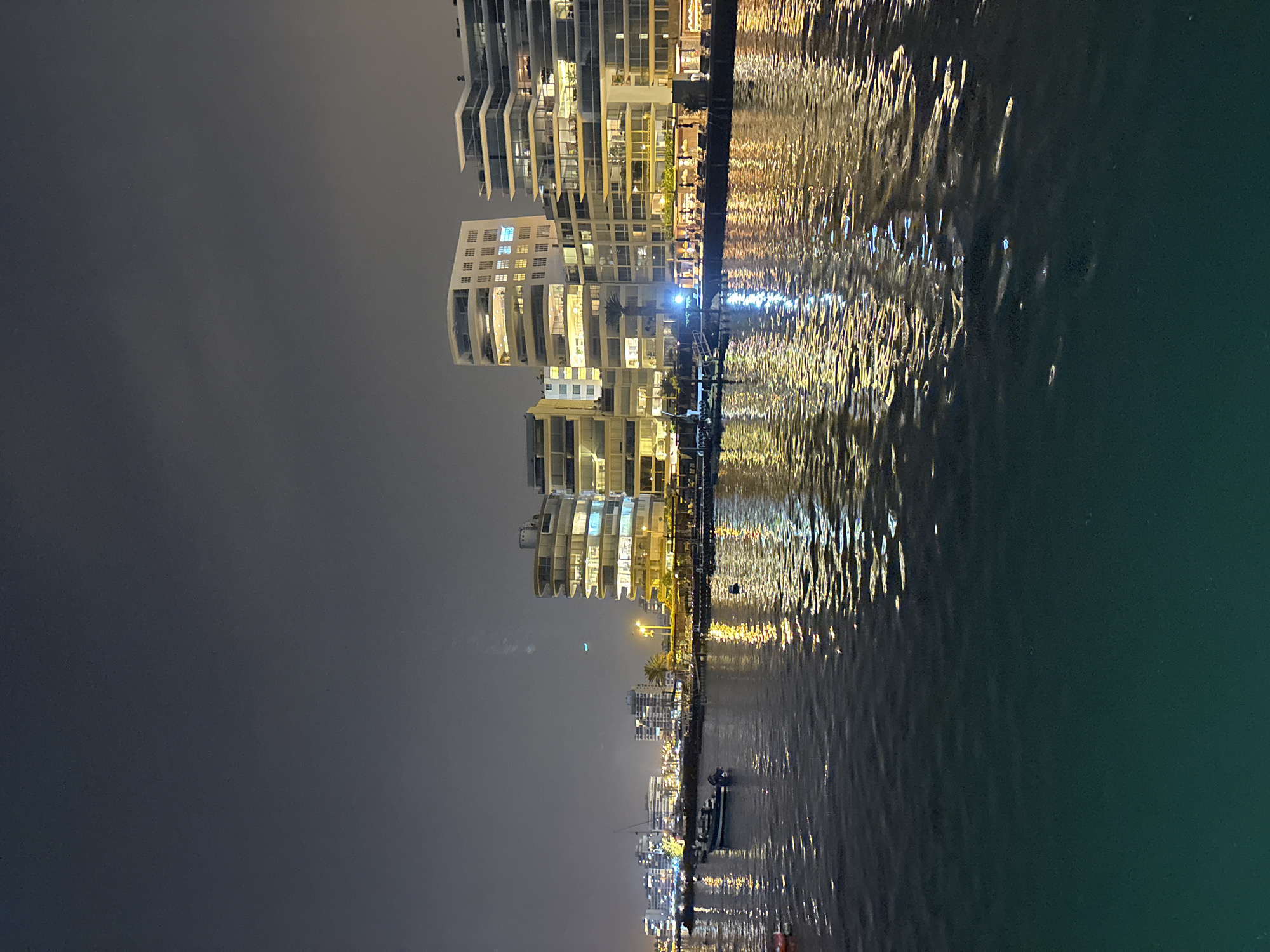 Nighttime harbor views captured in Ancón, Peru waterfront district